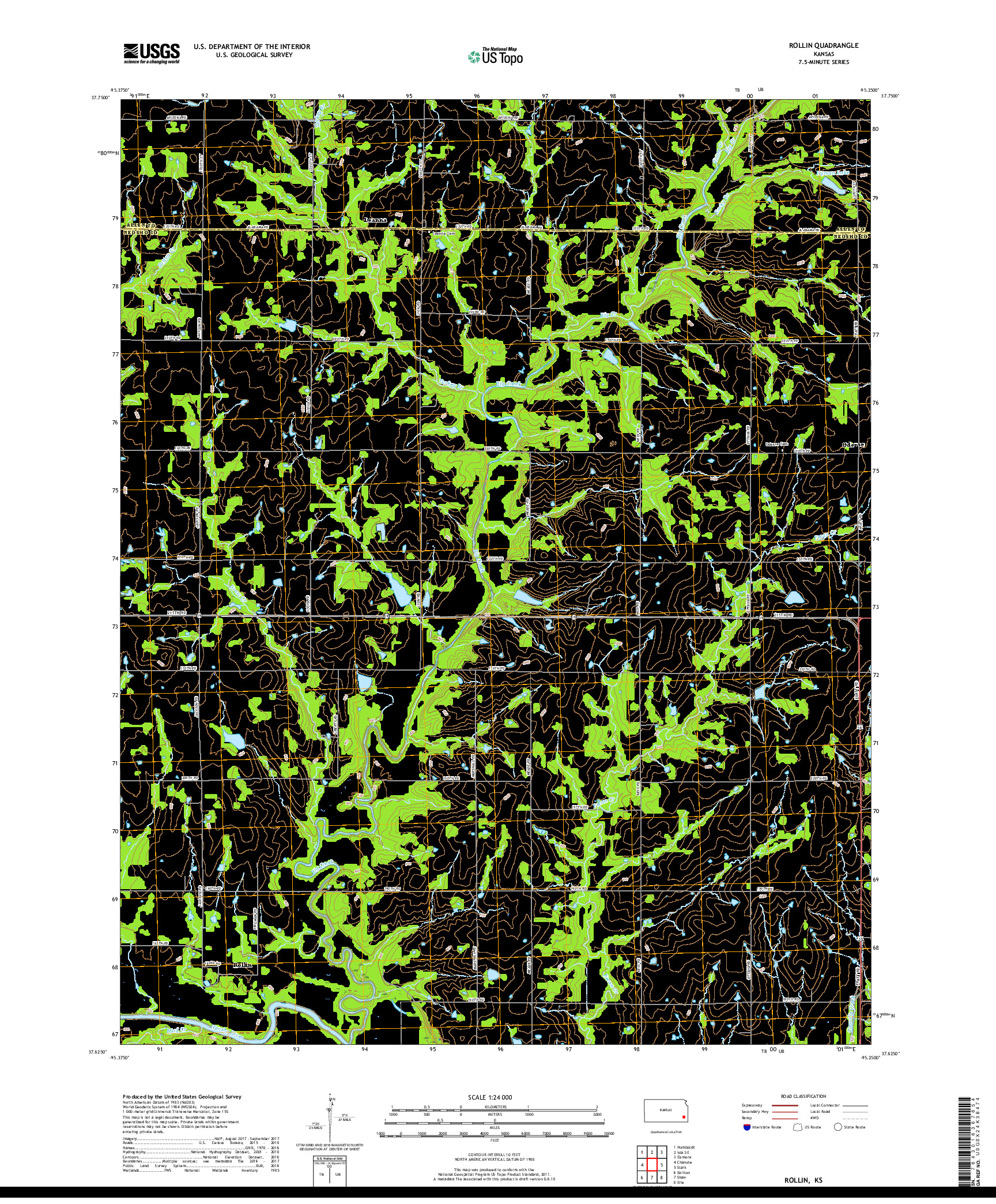 USGS US TOPO 7.5-MINUTE MAP FOR ROLLIN, KS 2018