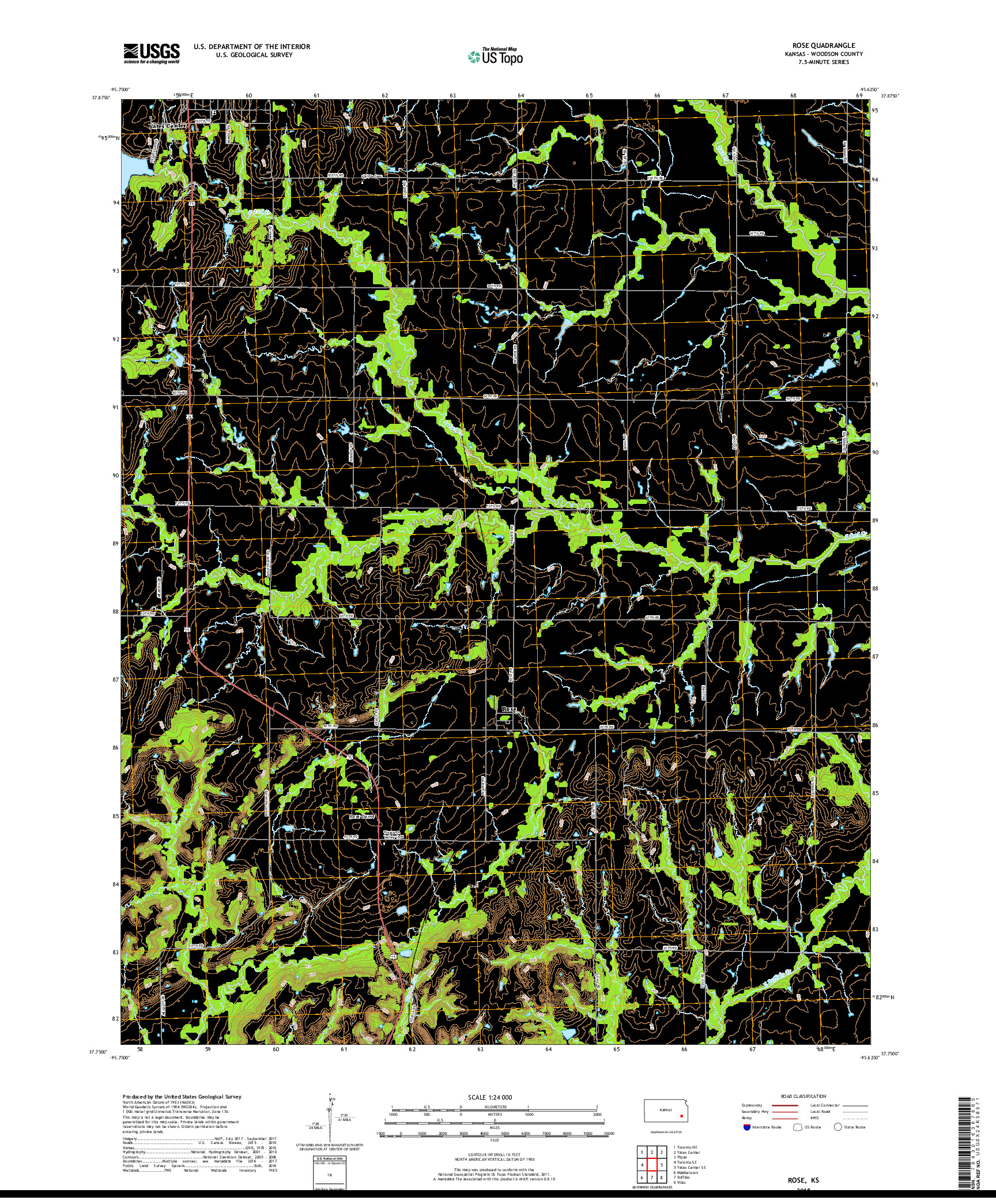 USGS US TOPO 7.5-MINUTE MAP FOR ROSE, KS 2018