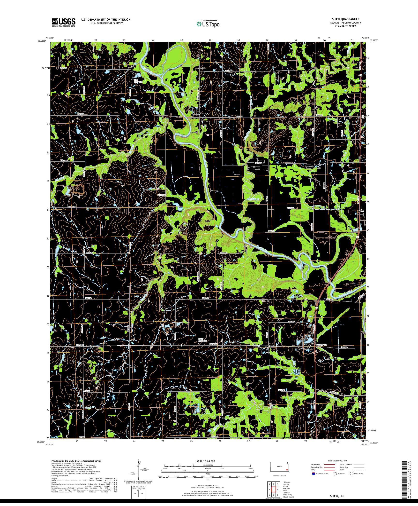 USGS US TOPO 7.5-MINUTE MAP FOR SHAW, KS 2018