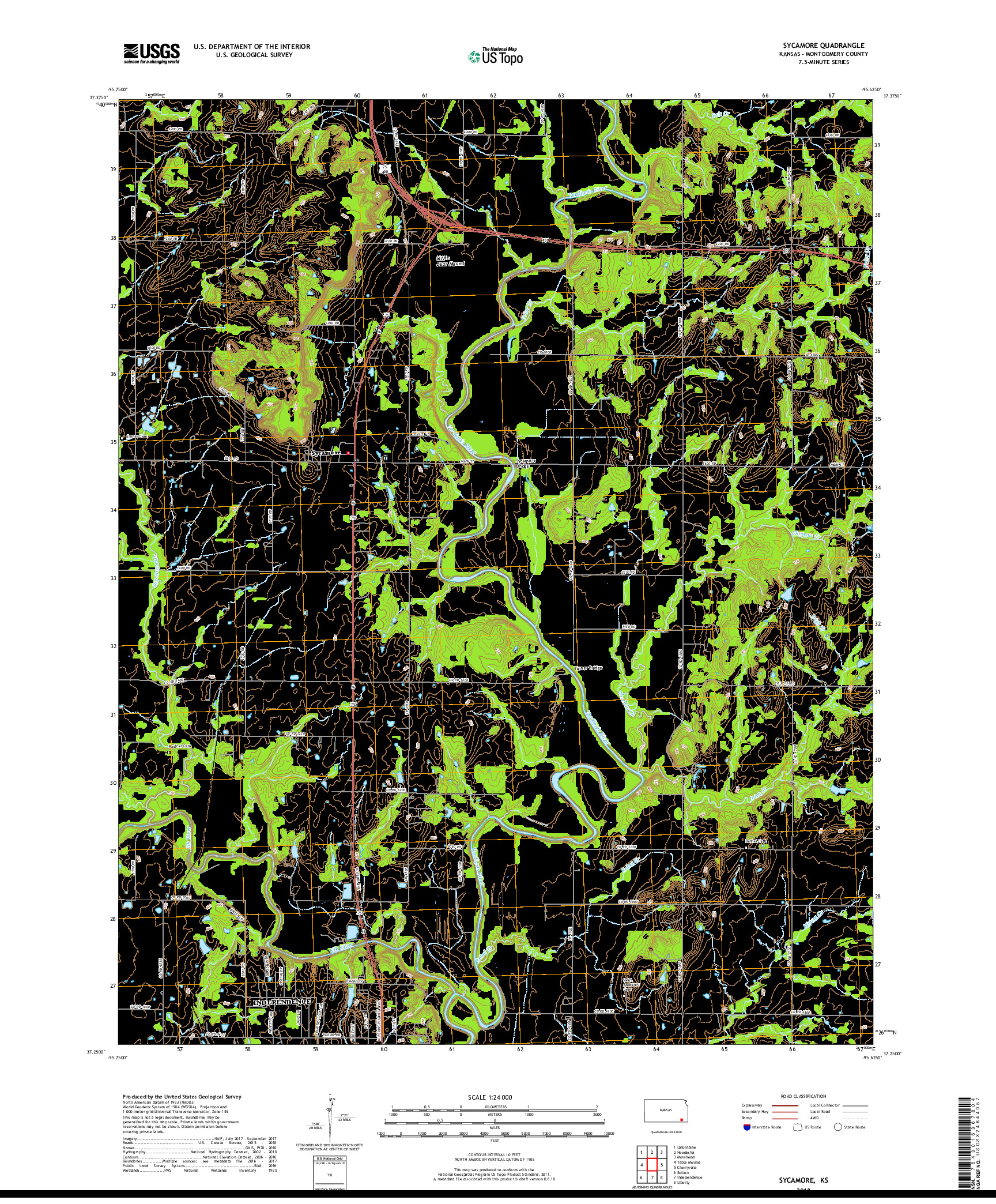 USGS US TOPO 7.5-MINUTE MAP FOR SYCAMORE, KS 2018