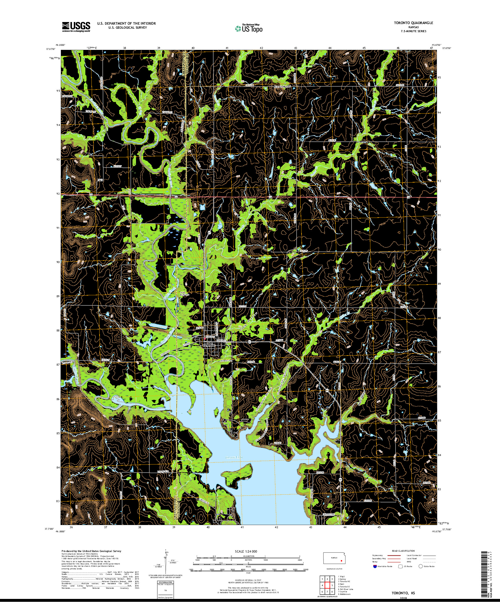 USGS US TOPO 7.5-MINUTE MAP FOR TORONTO, KS 2018