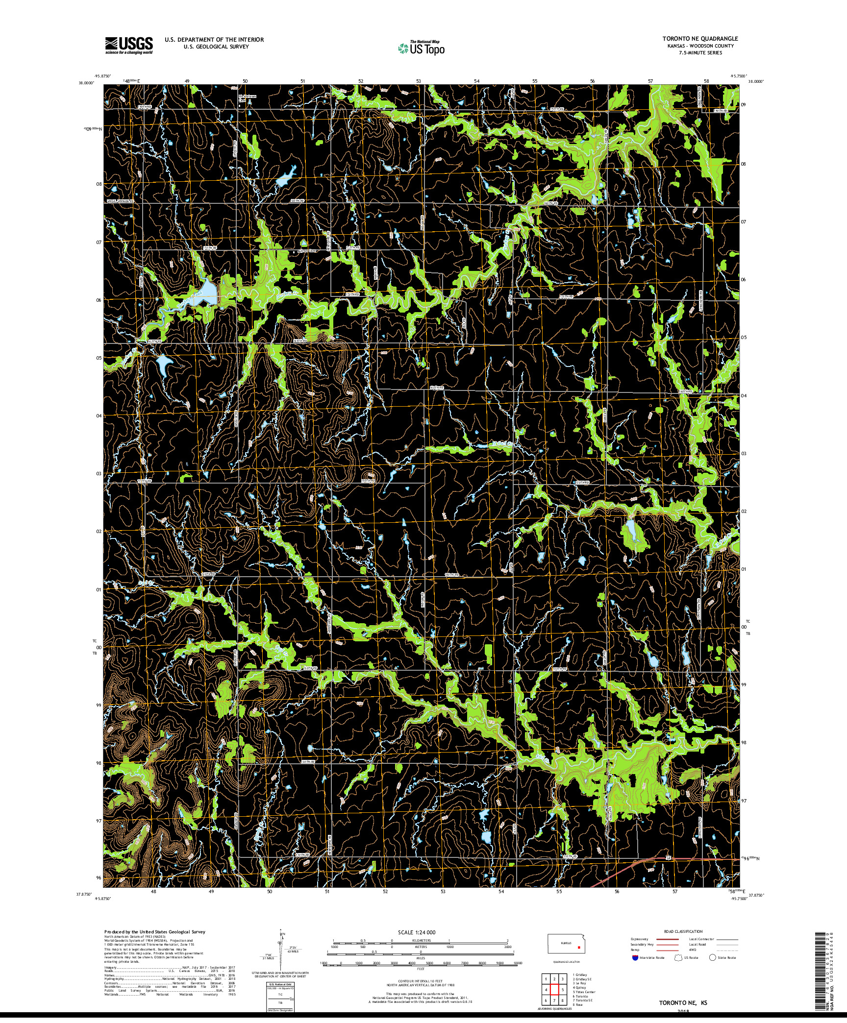 USGS US TOPO 7.5-MINUTE MAP FOR TORONTO NE, KS 2018