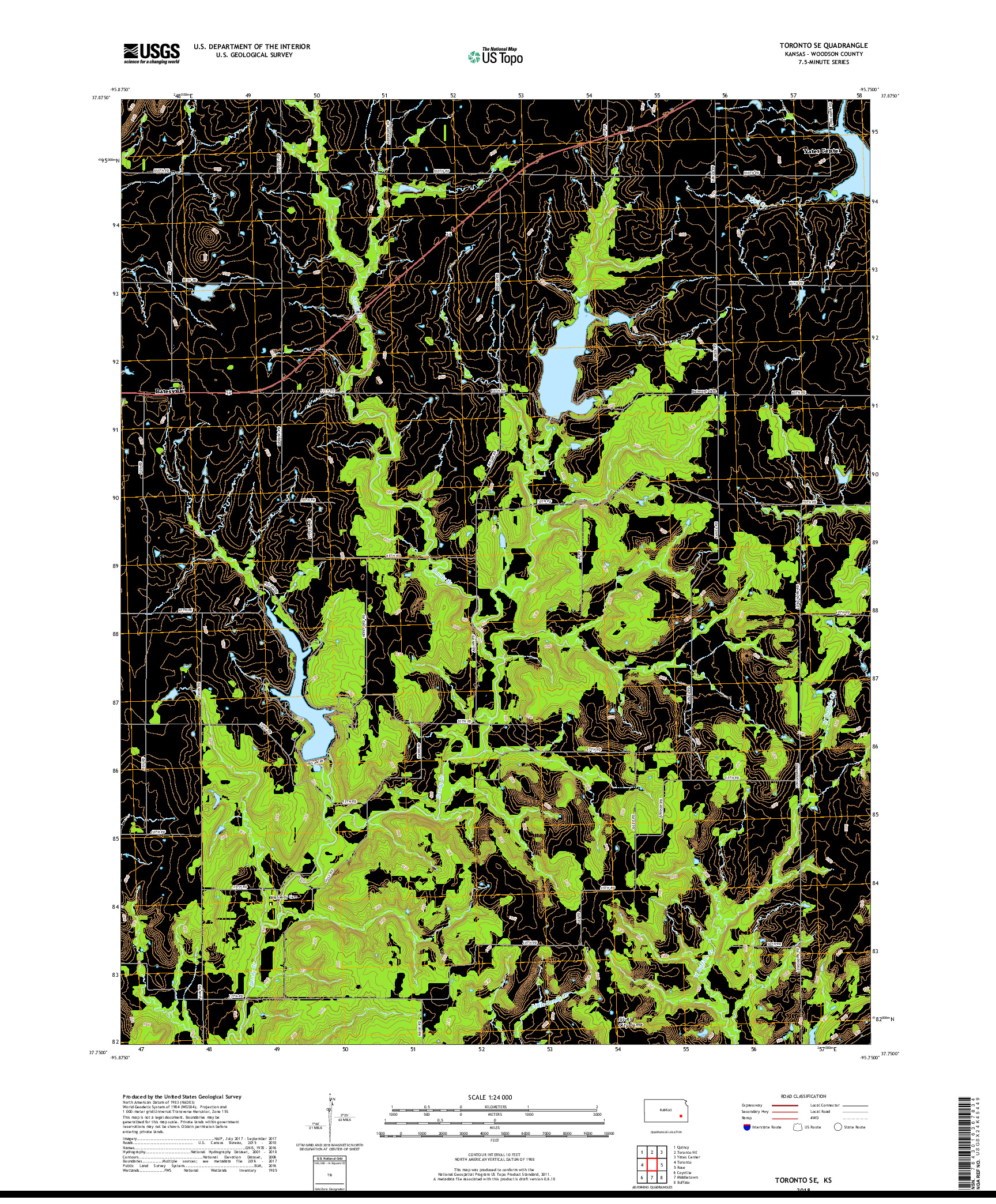 USGS US TOPO 7.5-MINUTE MAP FOR TORONTO SE, KS 2018