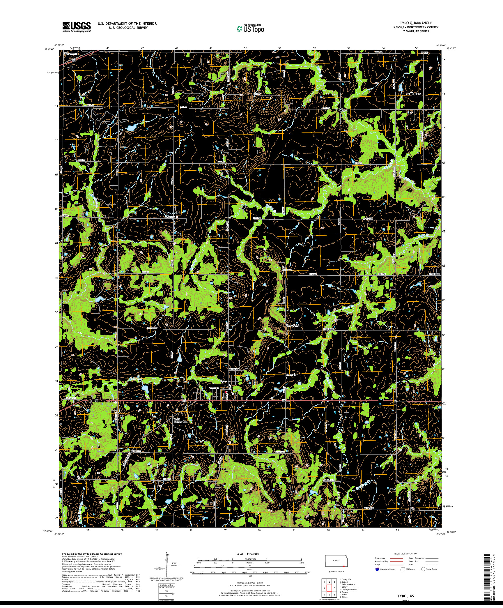 USGS US TOPO 7.5-MINUTE MAP FOR TYRO, KS 2018