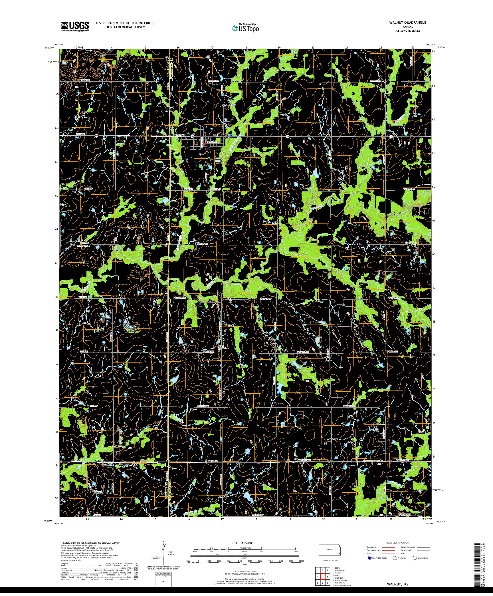 USGS US TOPO 7.5-MINUTE MAP FOR WALNUT, KS 2018