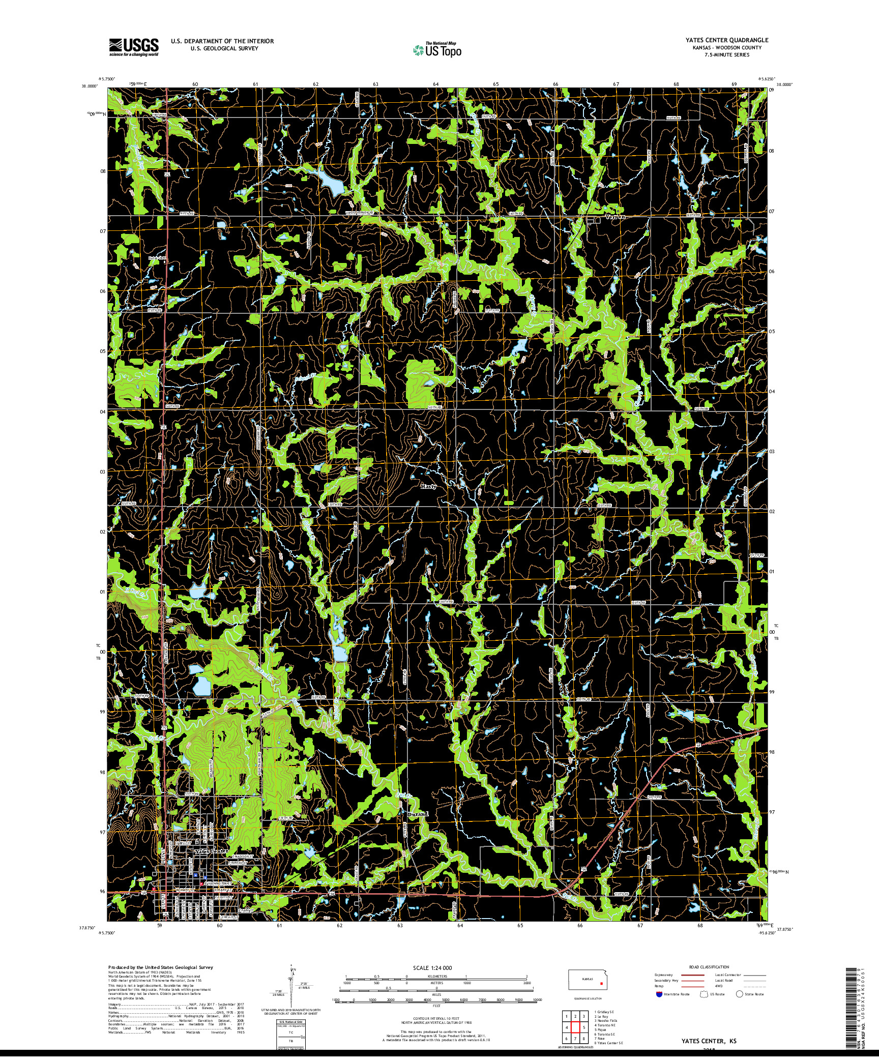 USGS US TOPO 7.5-MINUTE MAP FOR YATES CENTER, KS 2018