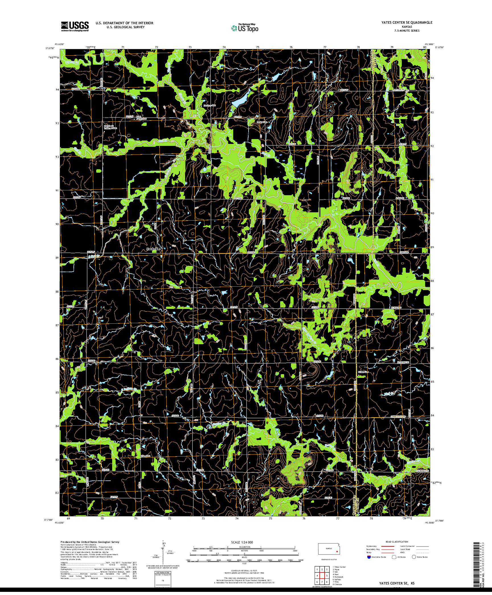 USGS US TOPO 7.5-MINUTE MAP FOR YATES CENTER SE, KS 2018