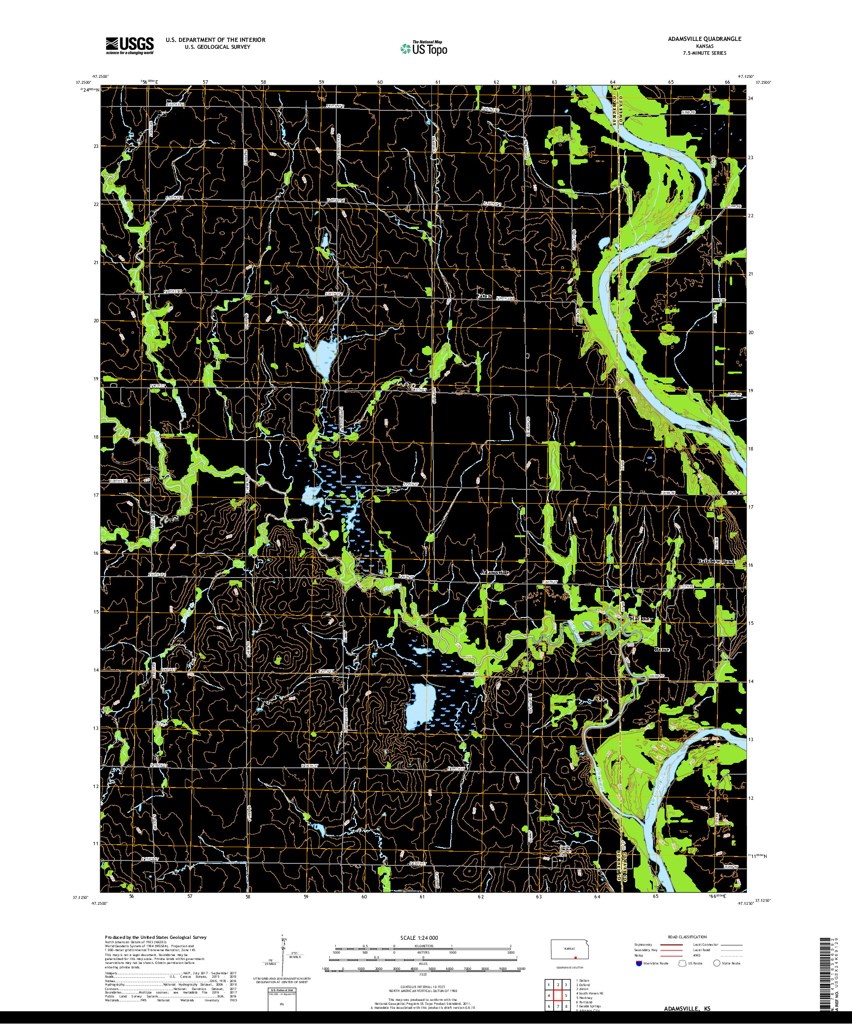 USGS US TOPO 7.5-MINUTE MAP FOR ADAMSVILLE, KS 2018