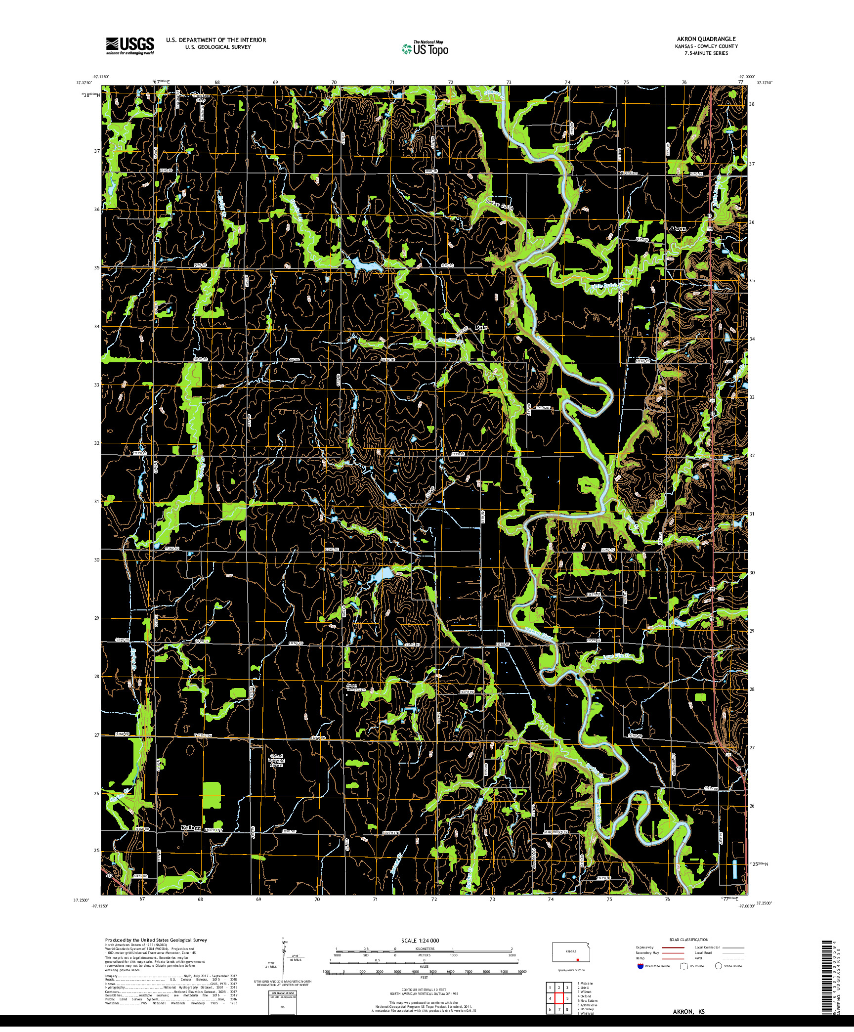 USGS US TOPO 7.5-MINUTE MAP FOR AKRON, KS 2018