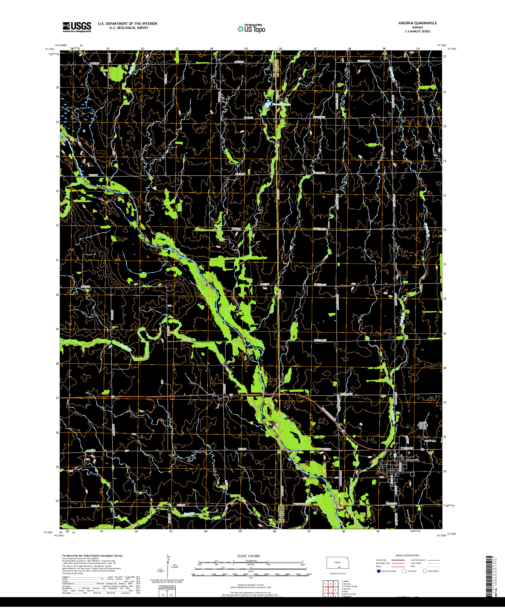 USGS US TOPO 7.5-MINUTE MAP FOR ARGONIA, KS 2018