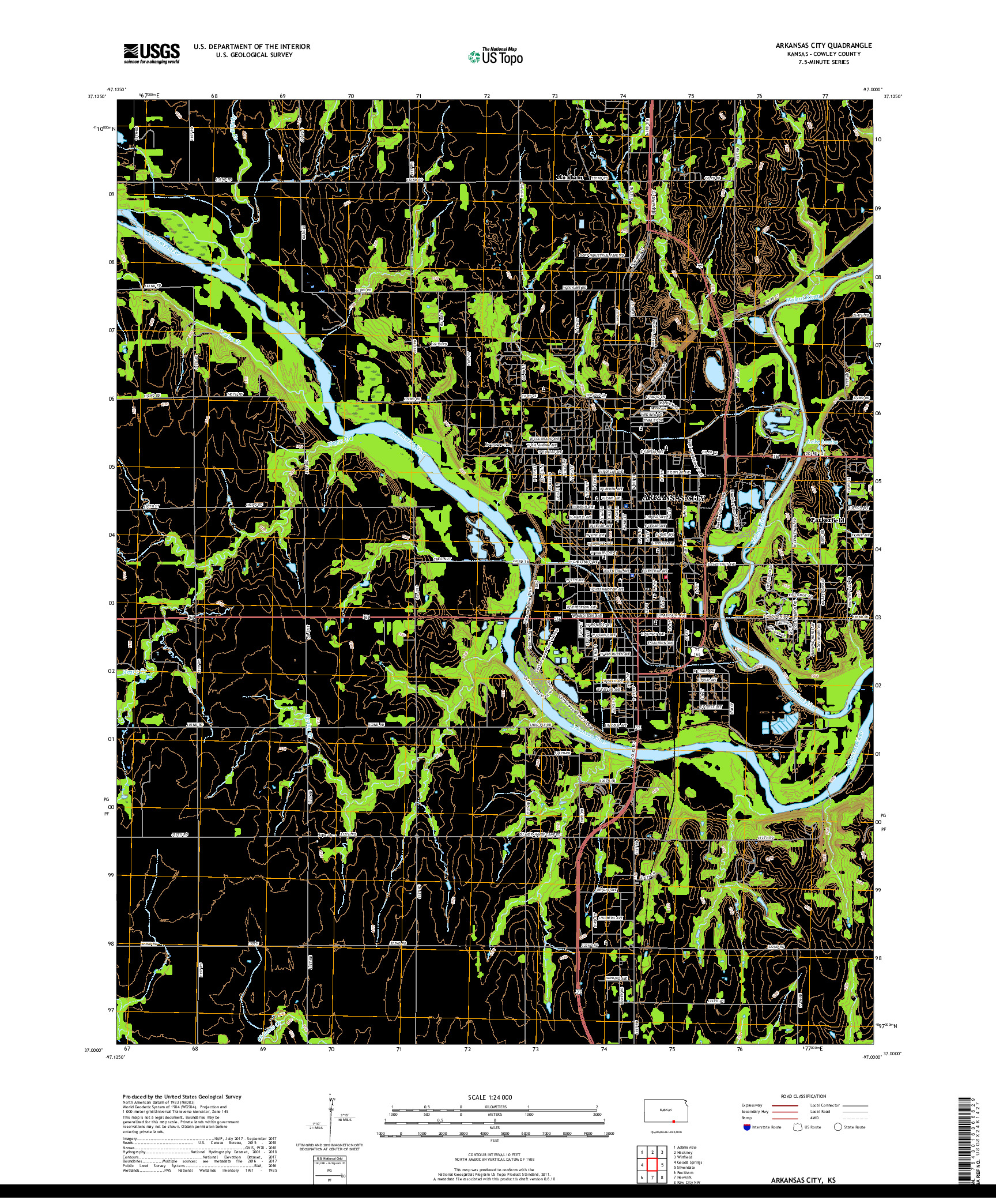 USGS US TOPO 7.5-MINUTE MAP FOR ARKANSAS CITY, KS 2018