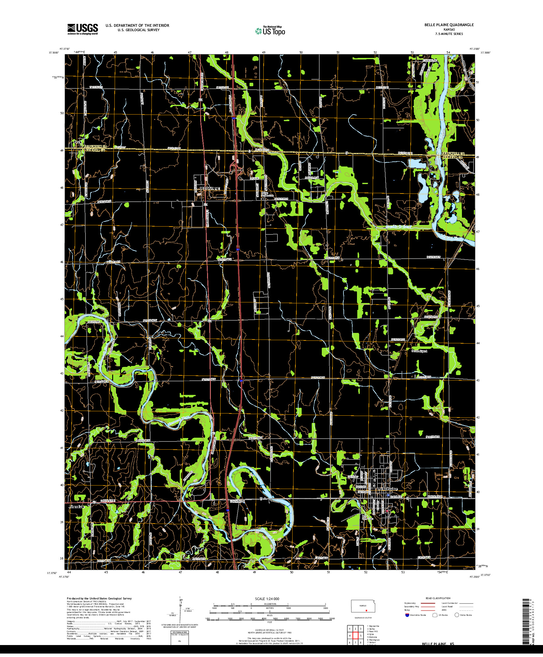 USGS US TOPO 7.5-MINUTE MAP FOR BELLE PLAINE, KS 2018