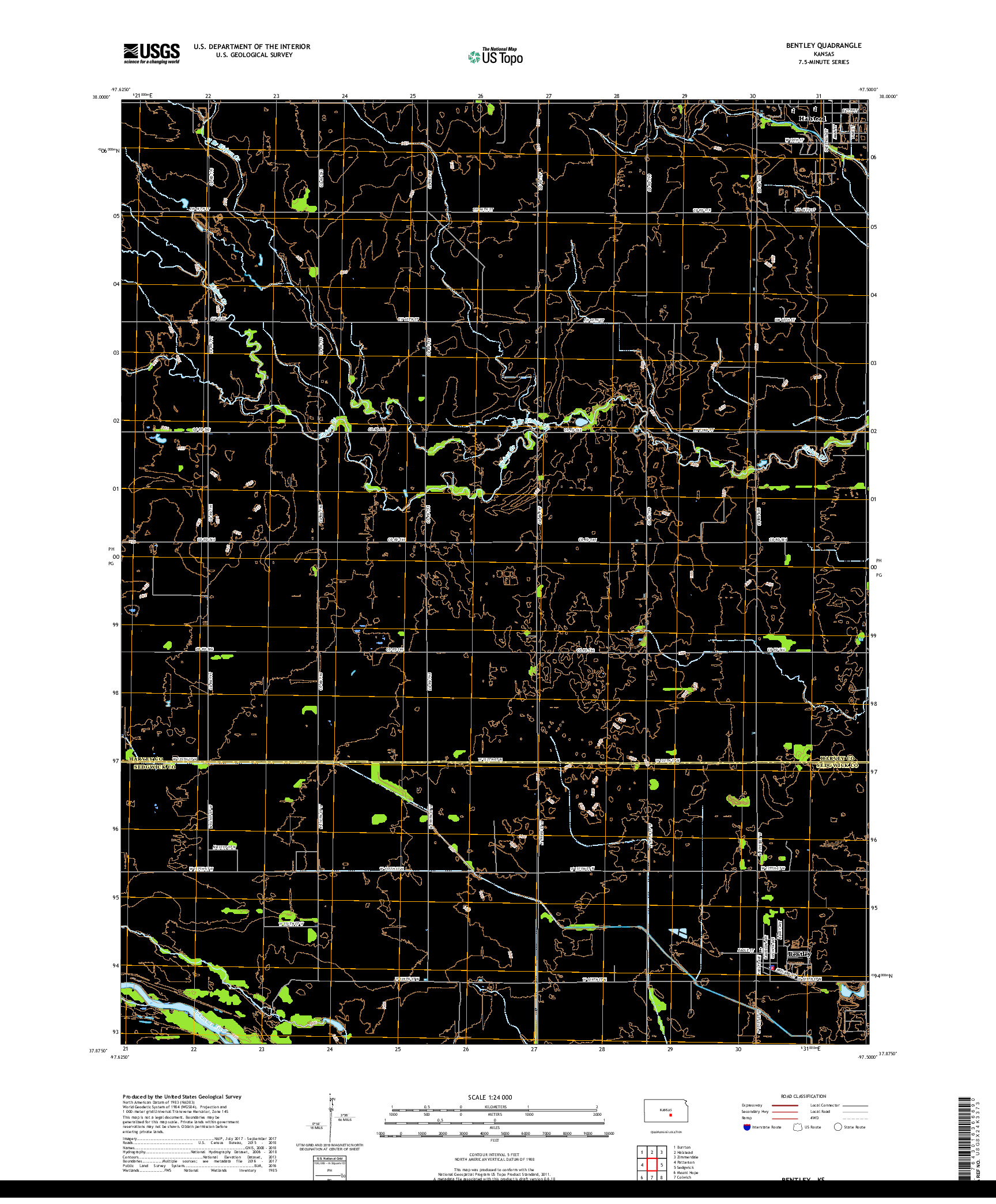 USGS US TOPO 7.5-MINUTE MAP FOR BENTLEY, KS 2018