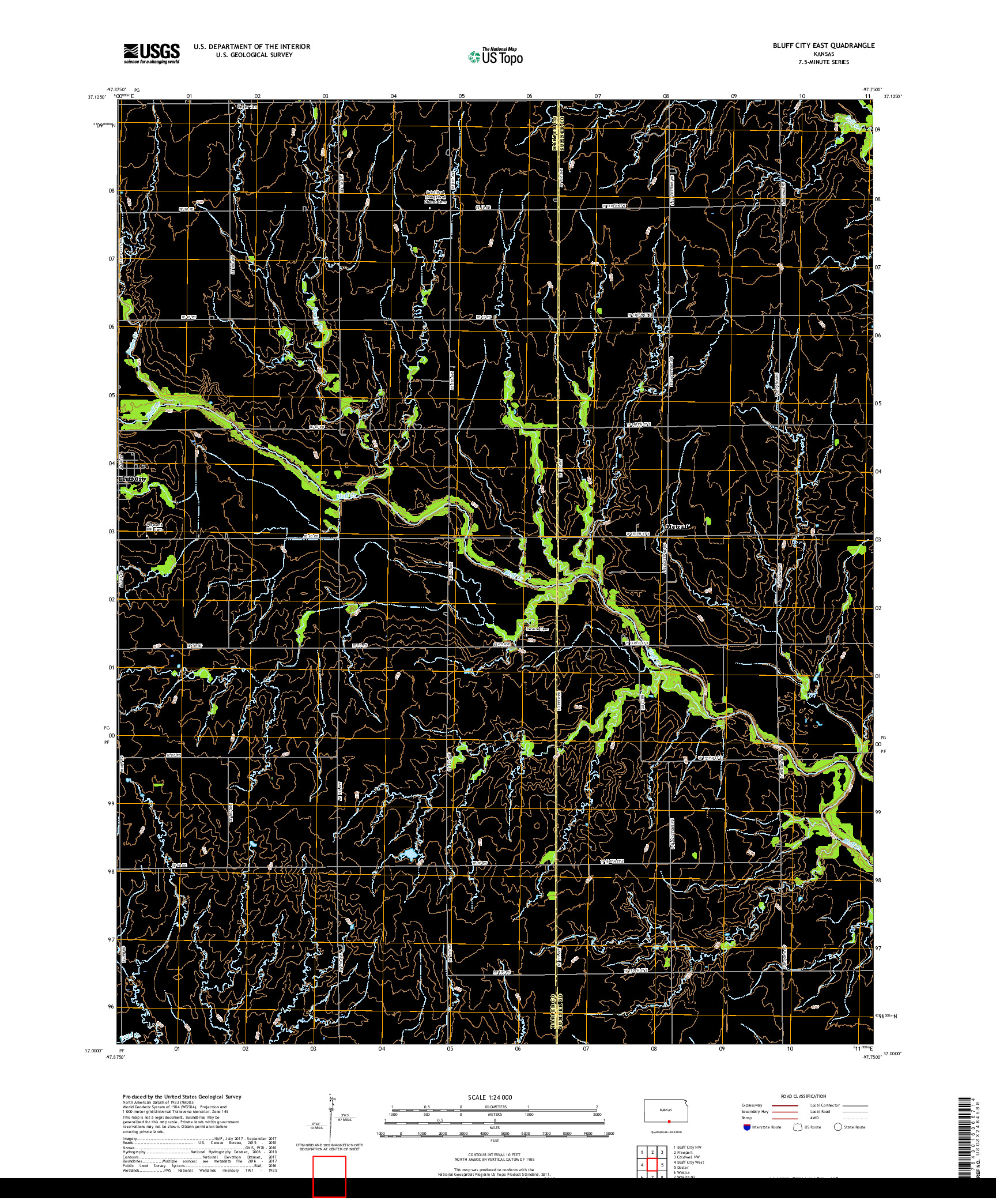 USGS US TOPO 7.5-MINUTE MAP FOR BLUFF CITY EAST, KS 2018