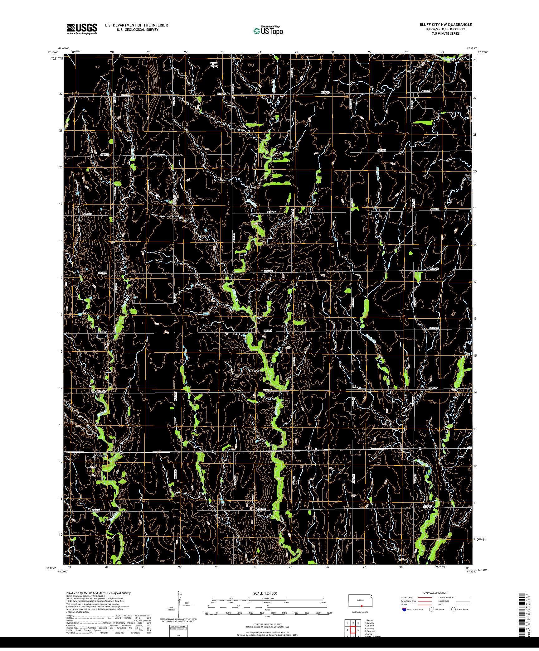 USGS US TOPO 7.5-MINUTE MAP FOR BLUFF CITY NW, KS 2018