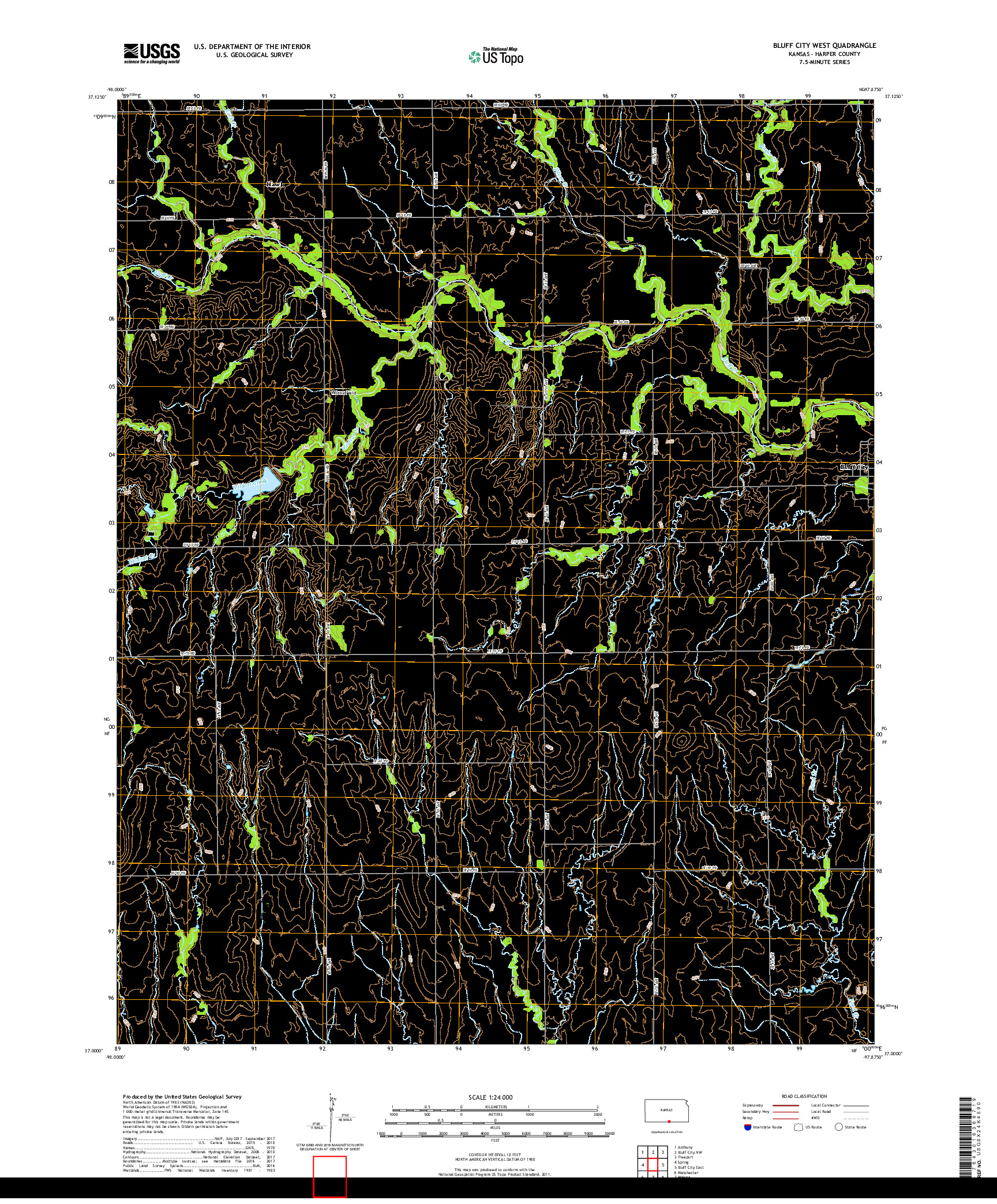 USGS US TOPO 7.5-MINUTE MAP FOR BLUFF CITY WEST, KS 2018
