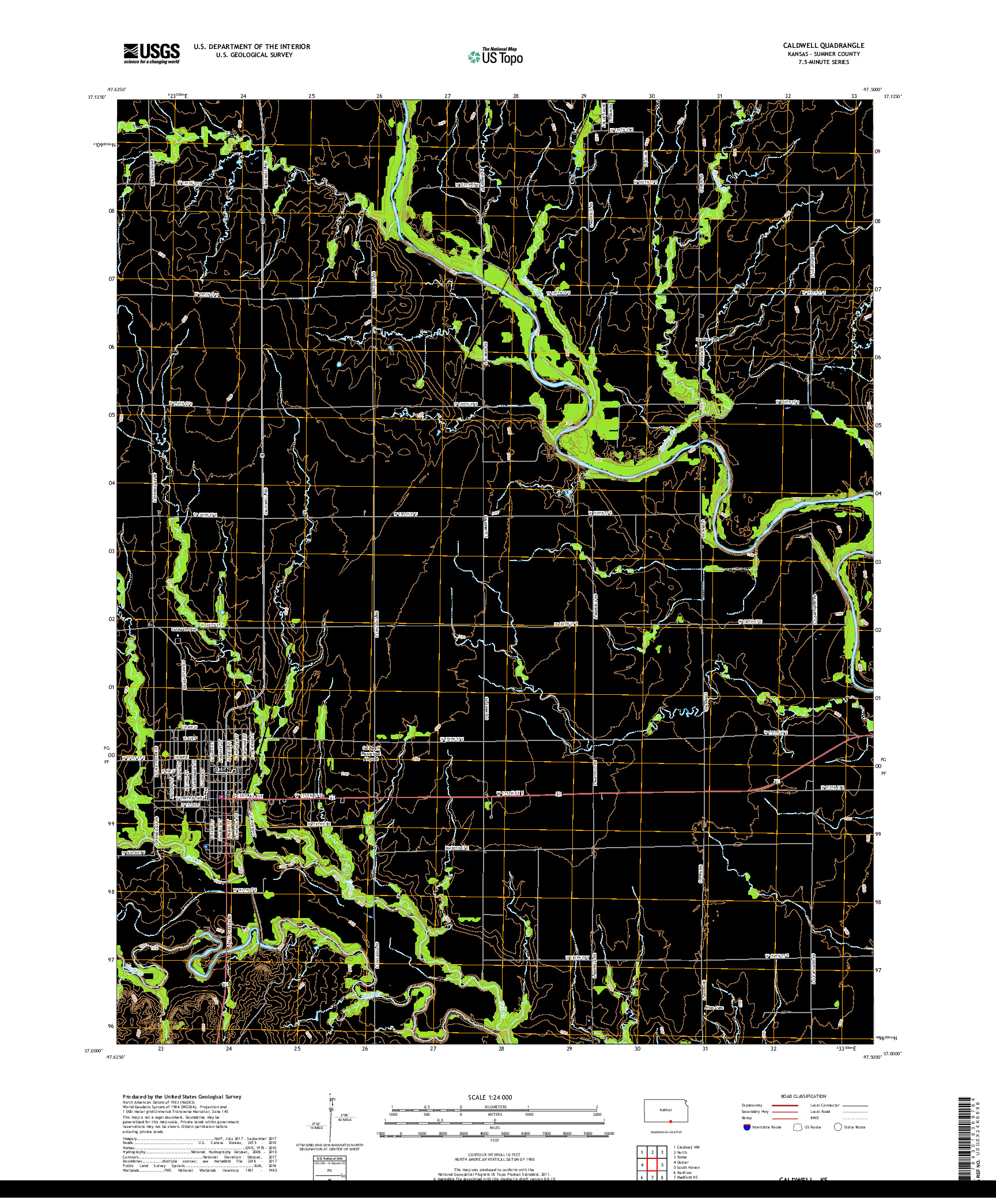 USGS US TOPO 7.5-MINUTE MAP FOR CALDWELL, KS 2018