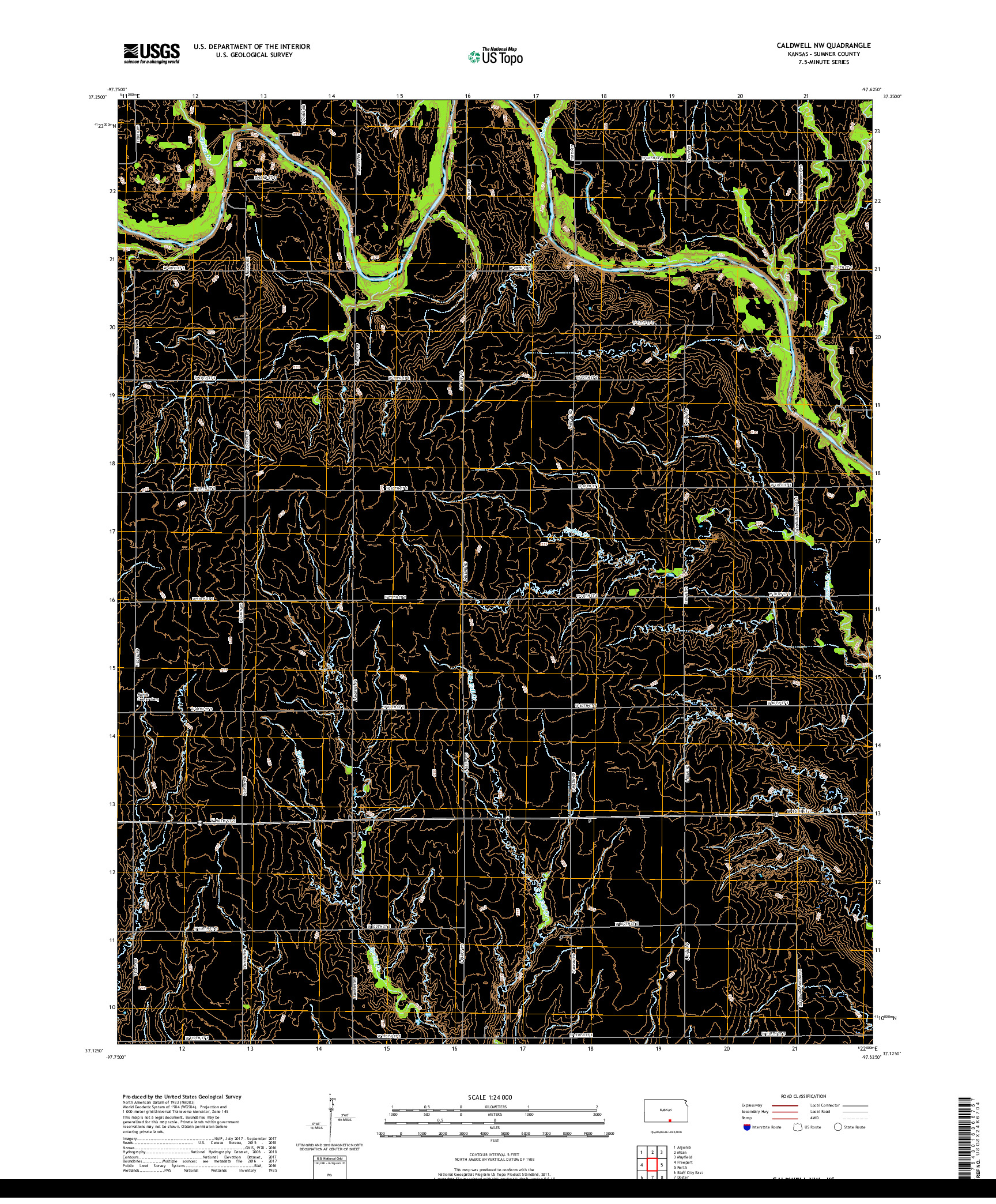 USGS US TOPO 7.5-MINUTE MAP FOR CALDWELL NW, KS 2018