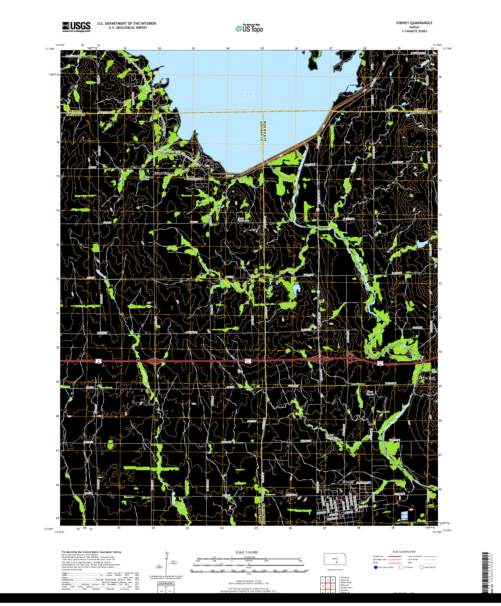 USGS US TOPO 7.5-MINUTE MAP FOR CHENEY, KS 2018