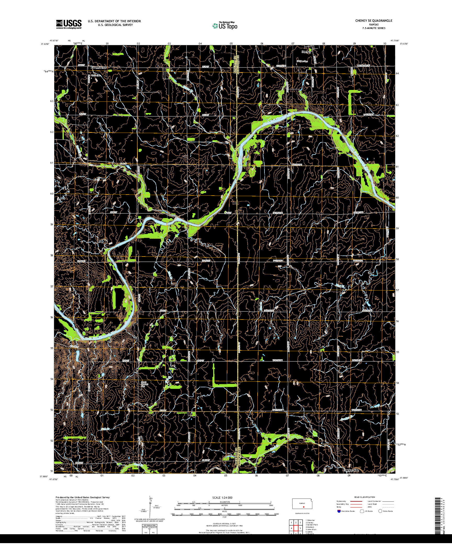 USGS US TOPO 7.5-MINUTE MAP FOR CHENEY SE, KS 2018