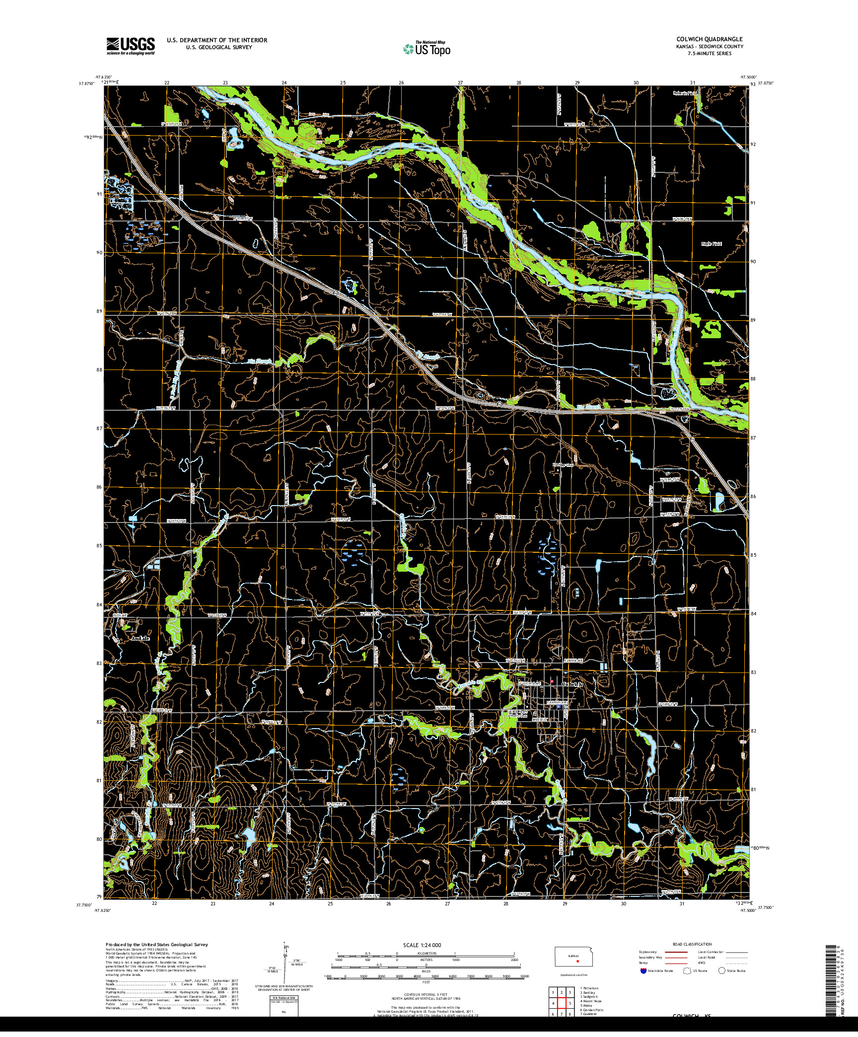 USGS US TOPO 7.5-MINUTE MAP FOR COLWICH, KS 2018