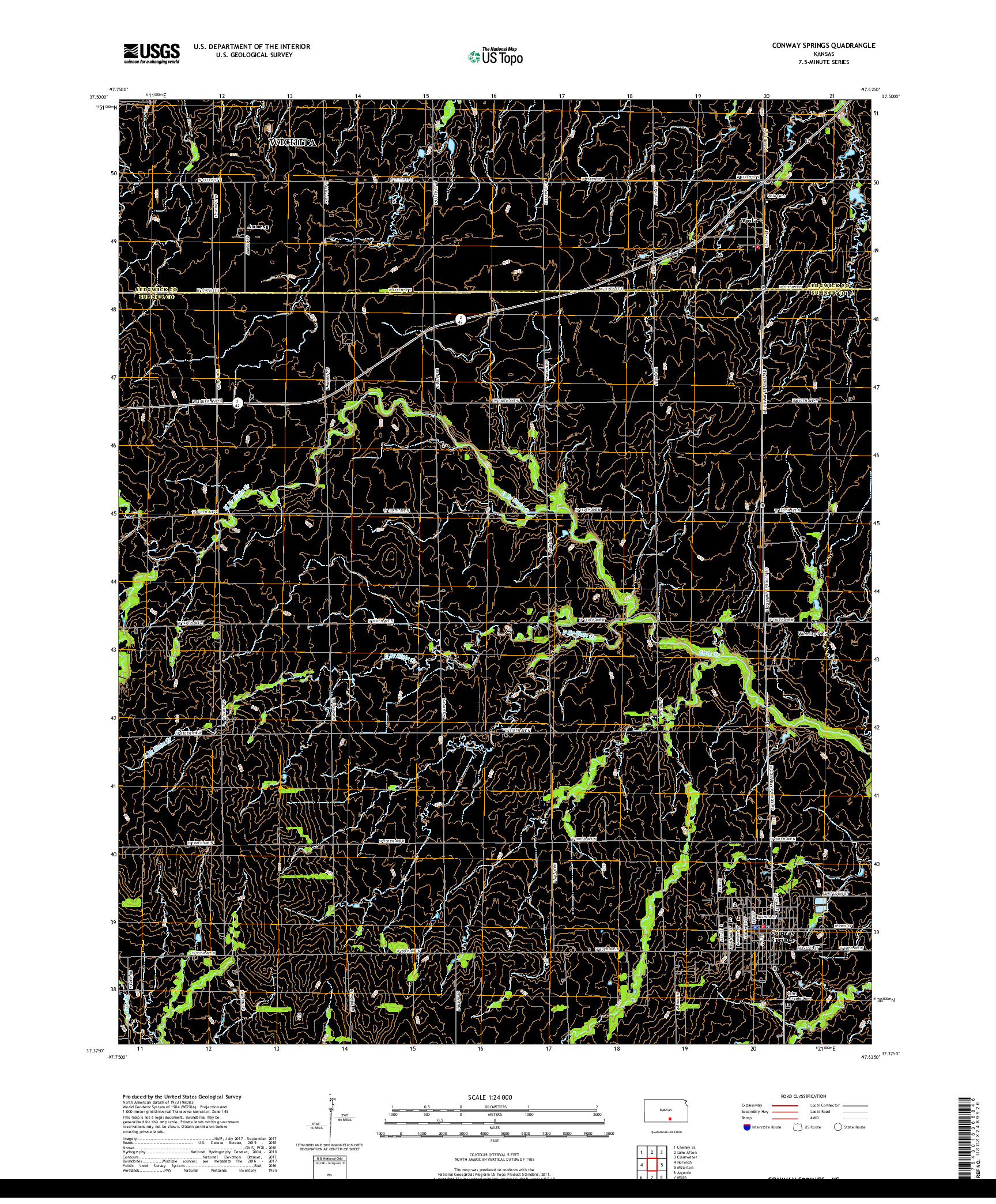 USGS US TOPO 7.5-MINUTE MAP FOR CONWAY SPRINGS, KS 2018