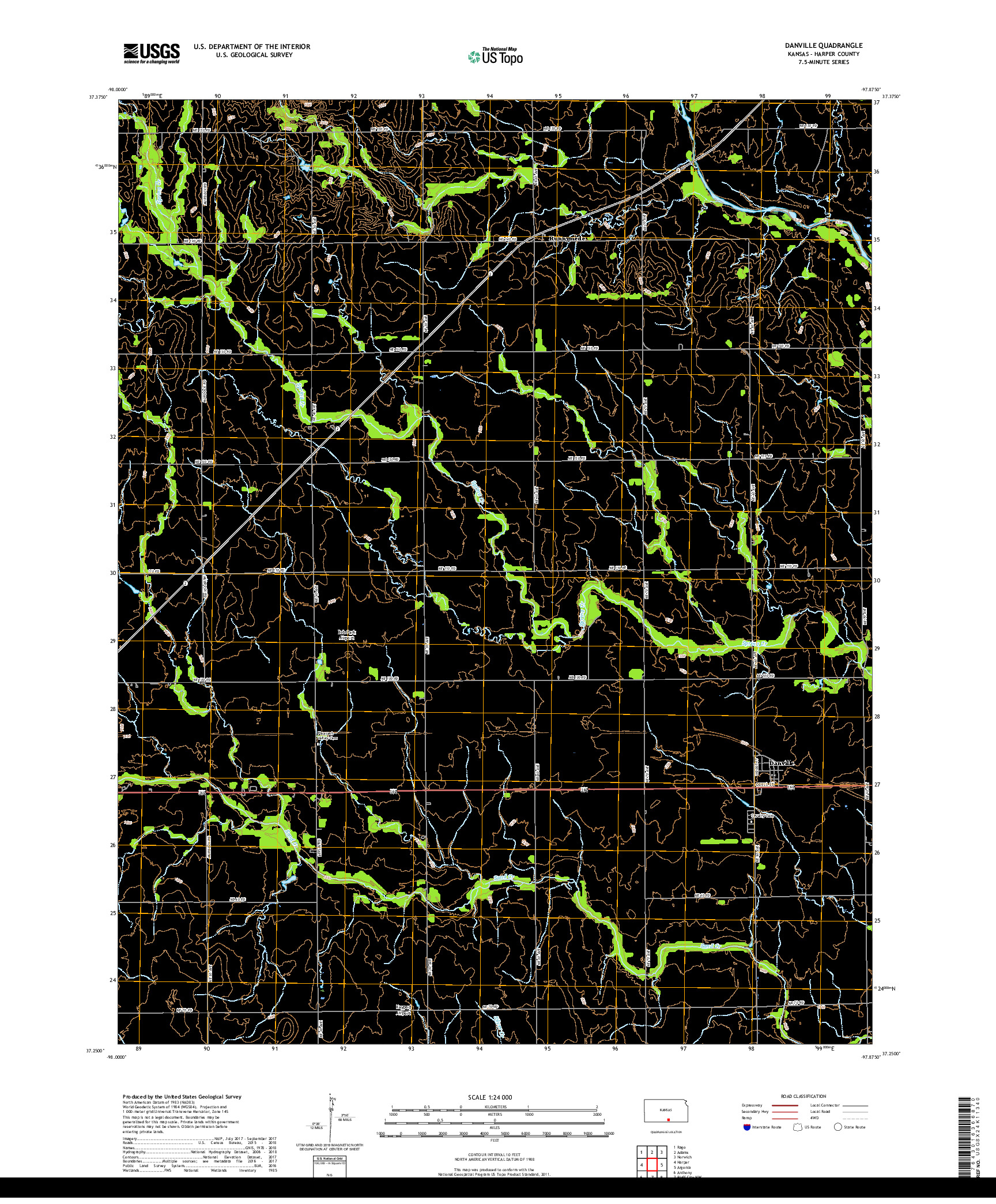 USGS US TOPO 7.5-MINUTE MAP FOR DANVILLE, KS 2018