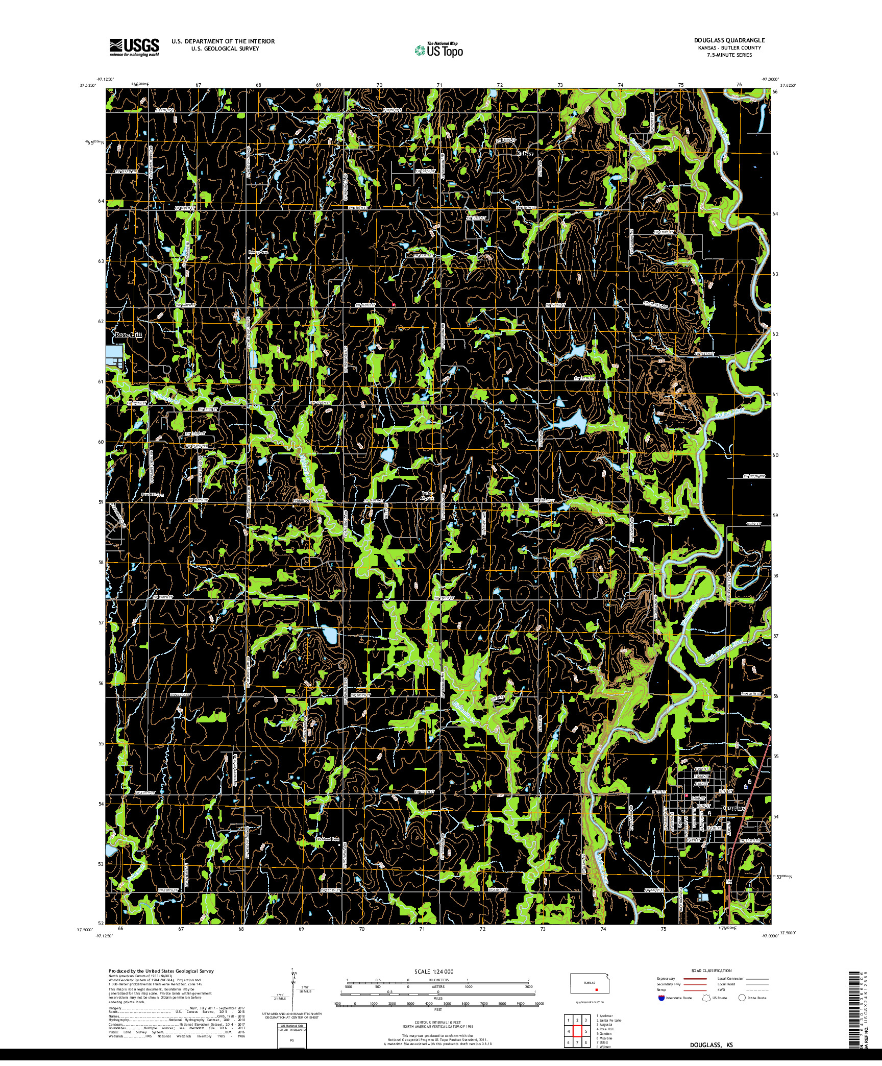 USGS US TOPO 7.5-MINUTE MAP FOR DOUGLASS, KS 2018