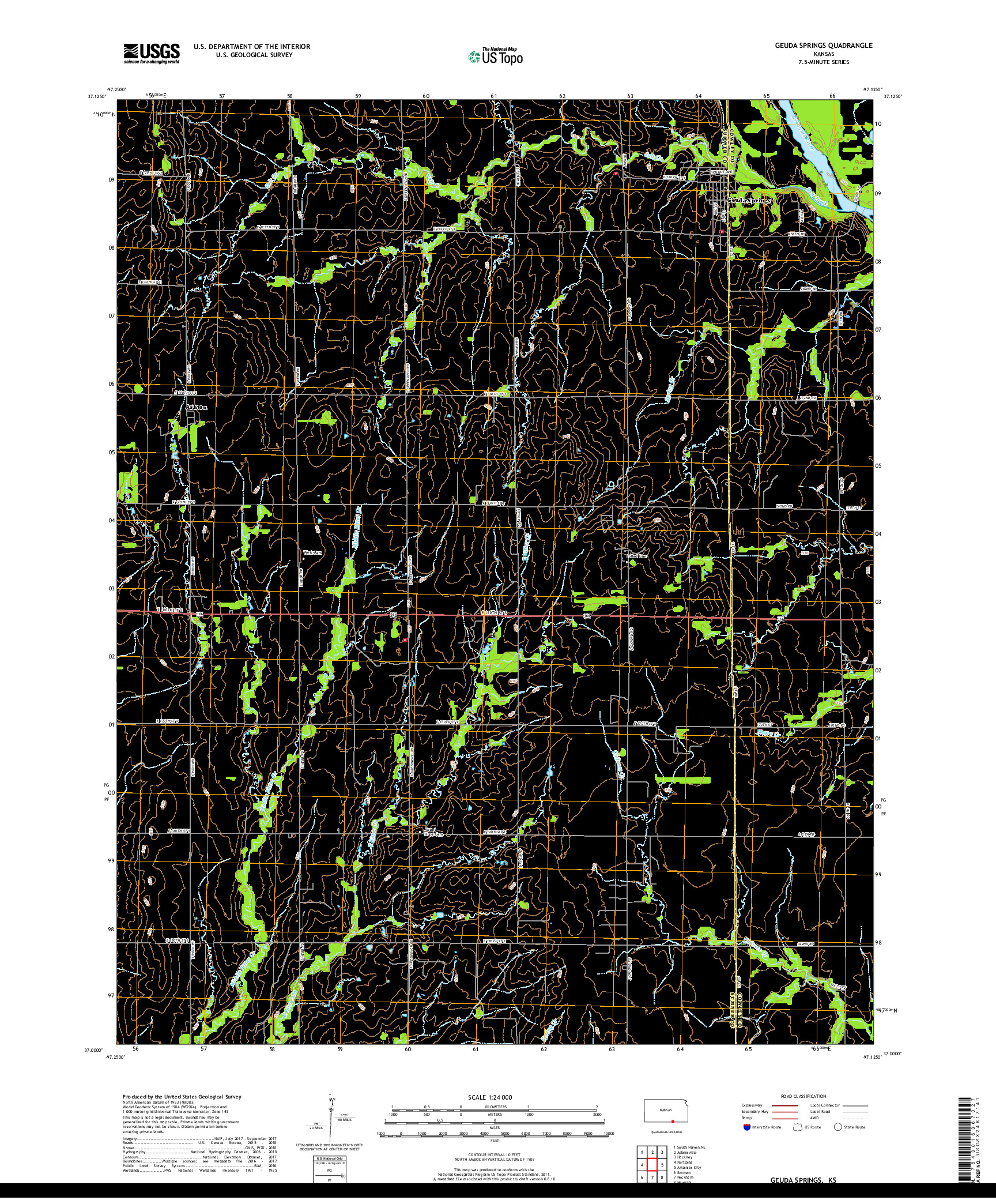 USGS US TOPO 7.5-MINUTE MAP FOR GEUDA SPRINGS, KS 2018