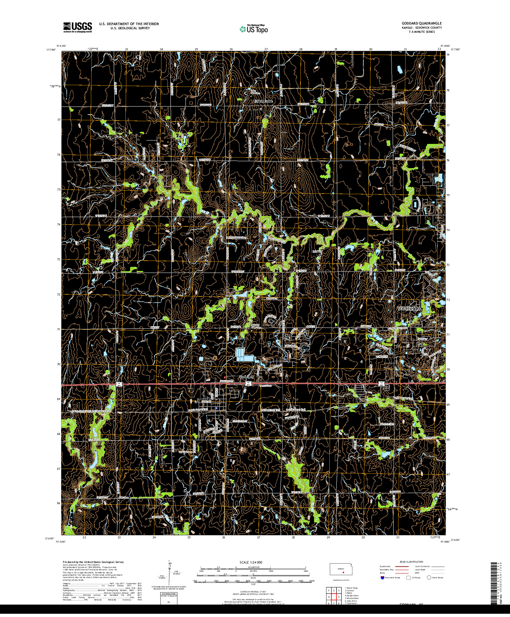 USGS US TOPO 7.5-MINUTE MAP FOR GODDARD, KS 2018