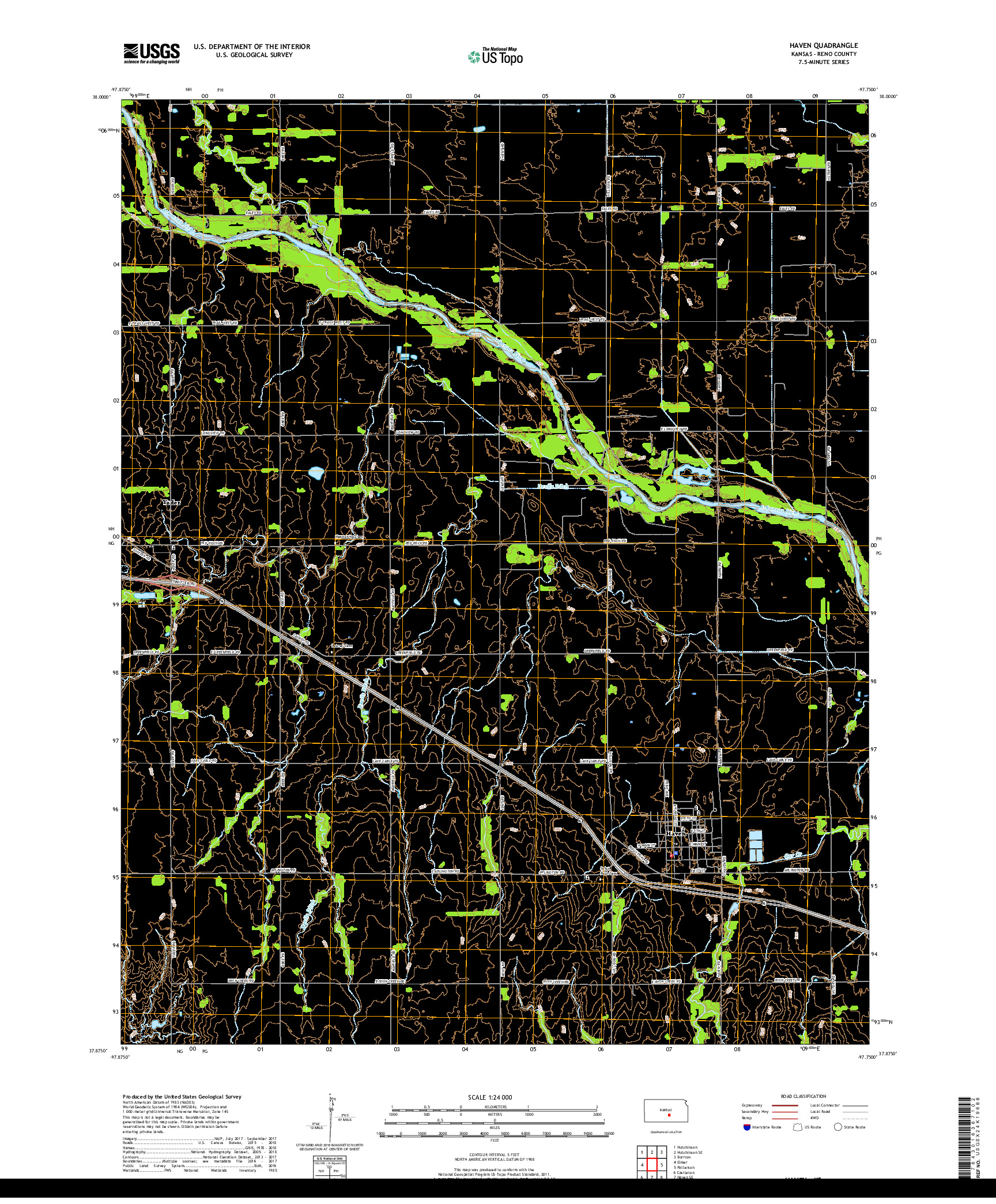 USGS US TOPO 7.5-MINUTE MAP FOR HAVEN, KS 2018