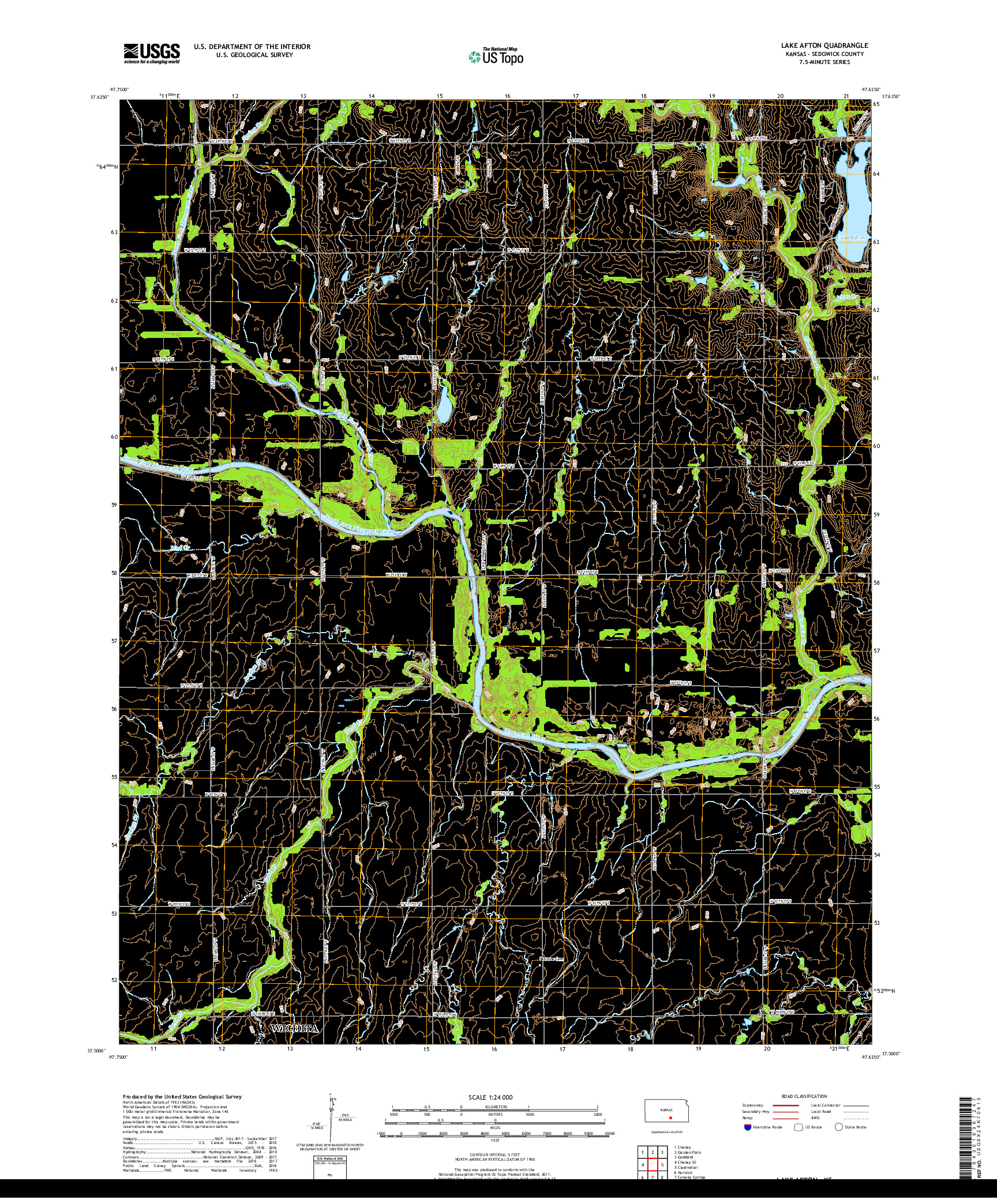 USGS US TOPO 7.5-MINUTE MAP FOR LAKE AFTON, KS 2018