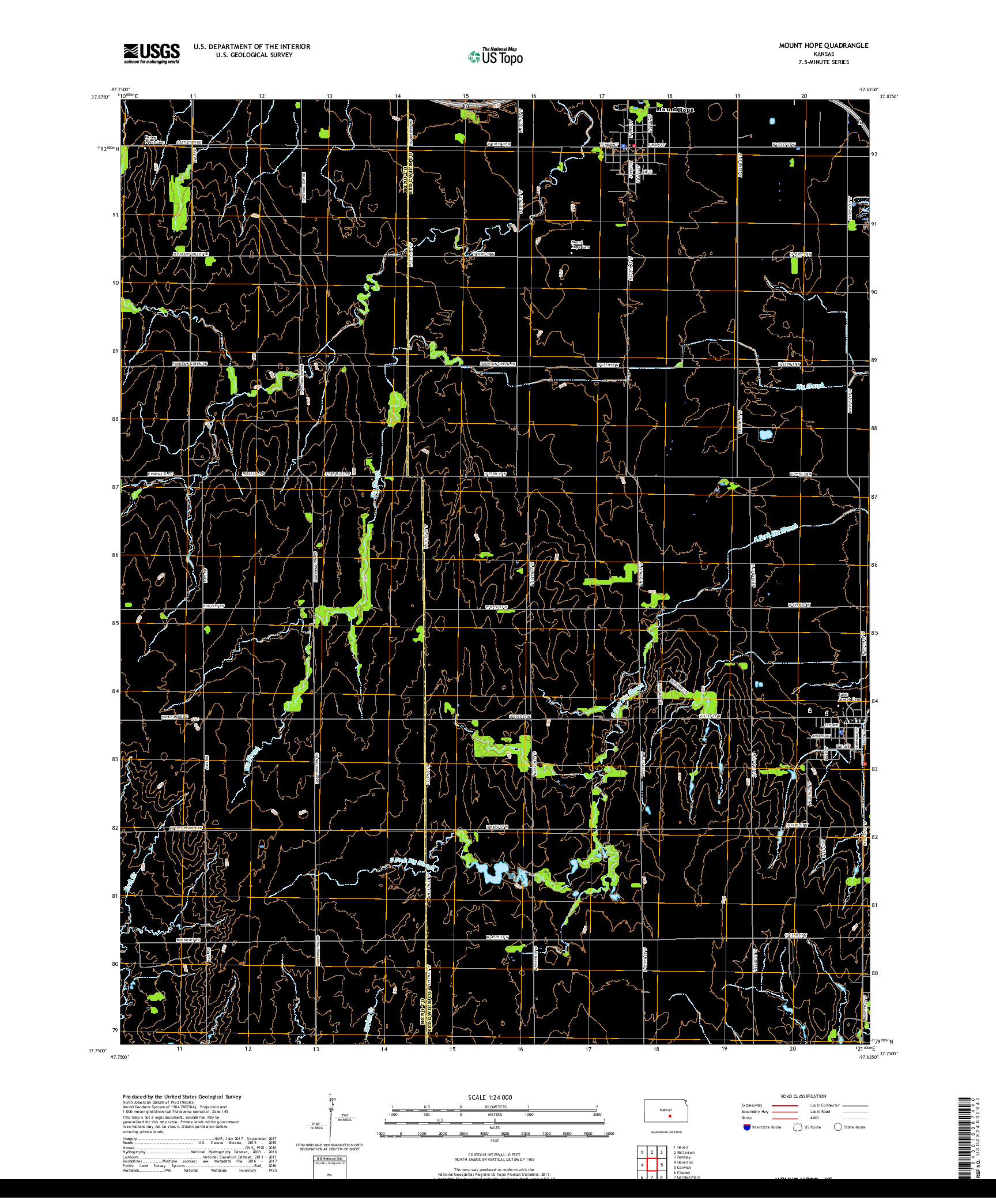USGS US TOPO 7.5-MINUTE MAP FOR MOUNT HOPE, KS 2018