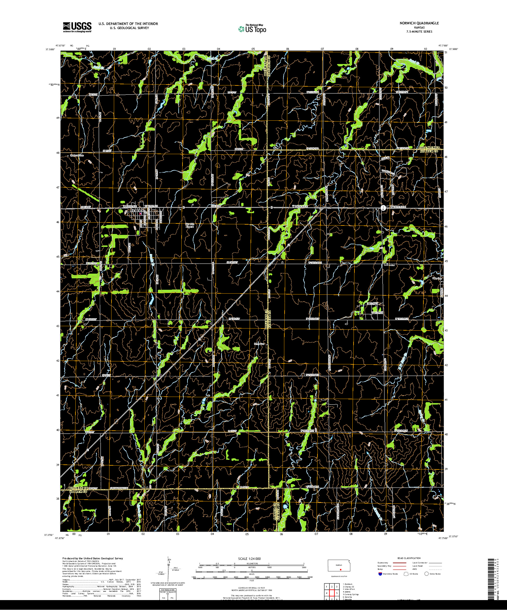 USGS US TOPO 7.5-MINUTE MAP FOR NORWICH, KS 2018