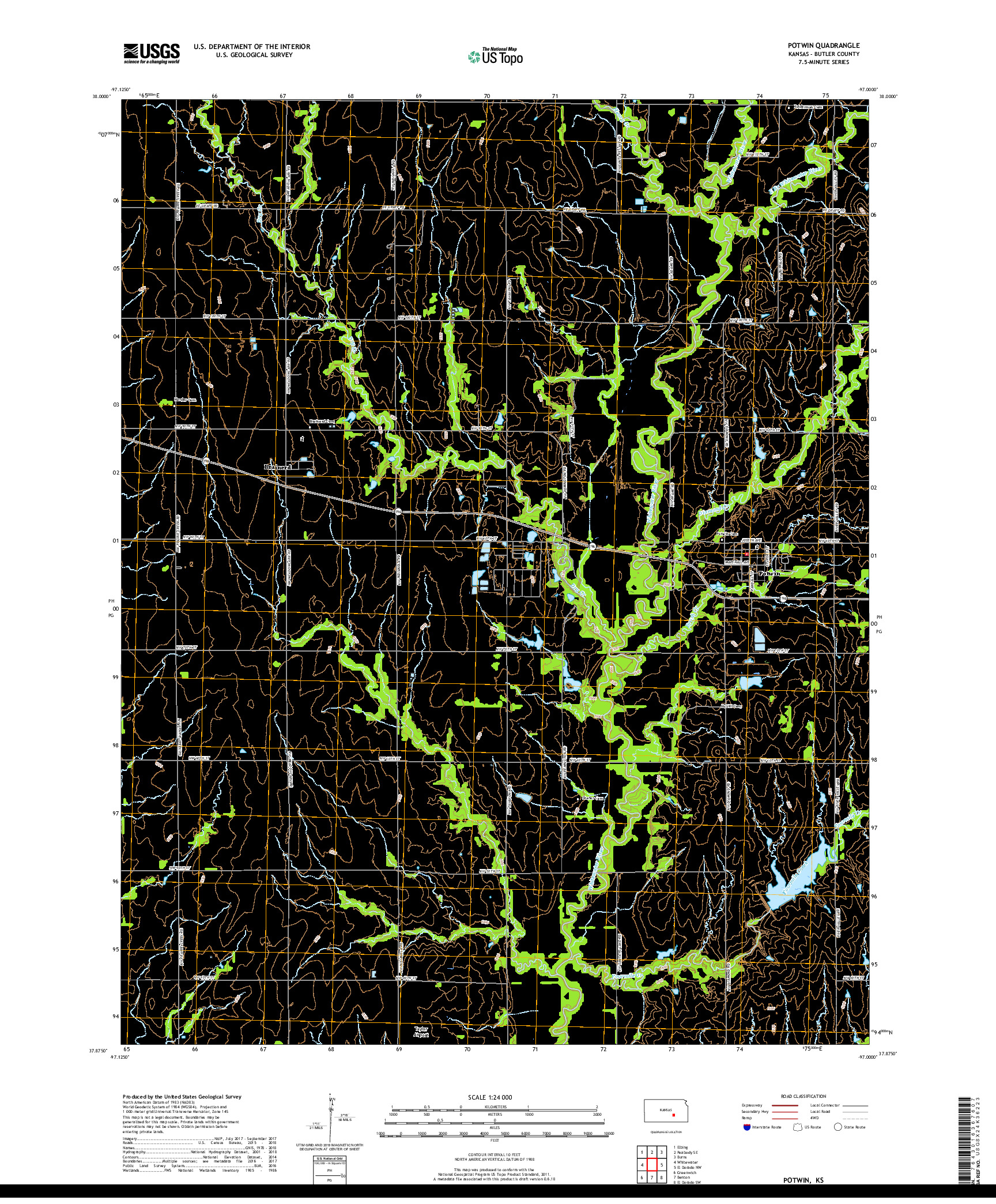 USGS US TOPO 7.5-MINUTE MAP FOR POTWIN, KS 2018