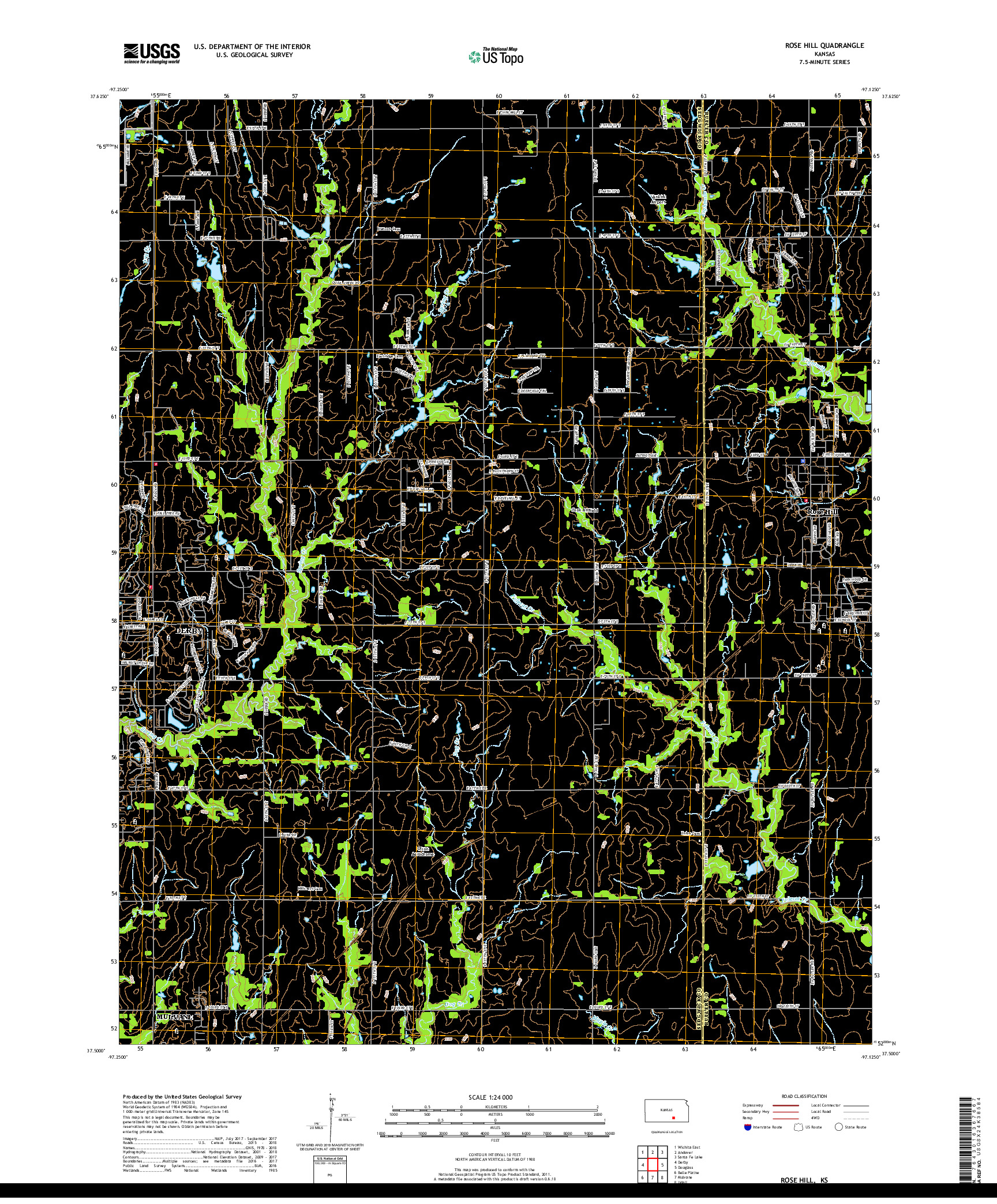 USGS US TOPO 7.5-MINUTE MAP FOR ROSE HILL, KS 2018