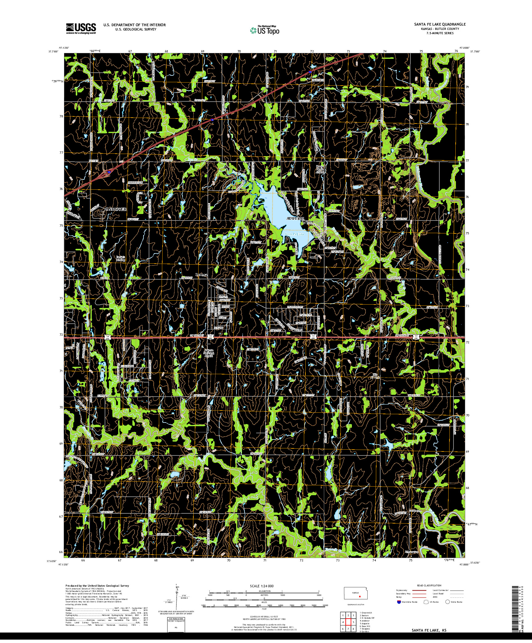 USGS US TOPO 7.5-MINUTE MAP FOR SANTA FE LAKE, KS 2018