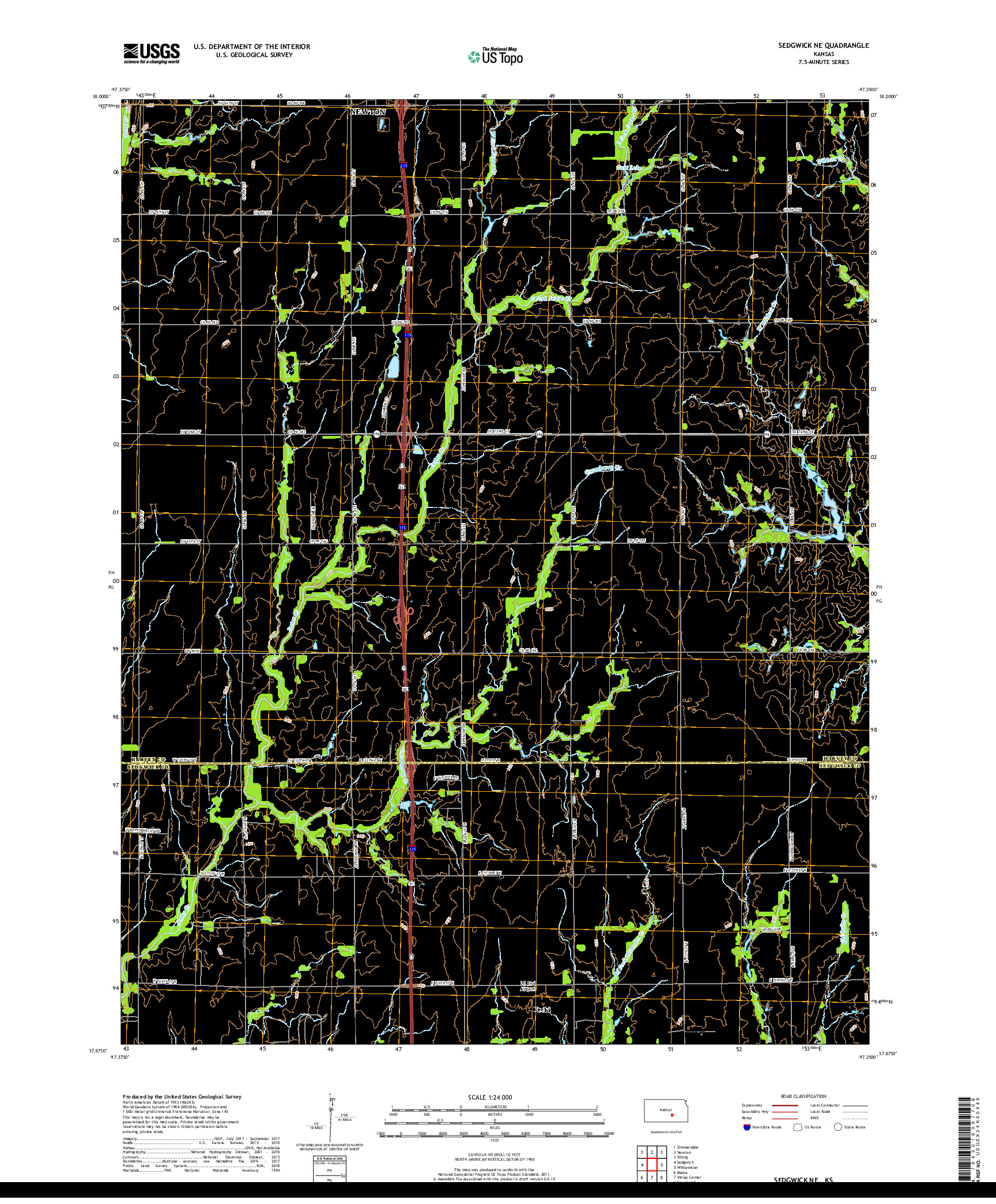 USGS US TOPO 7.5-MINUTE MAP FOR SEDGWICK NE, KS 2018