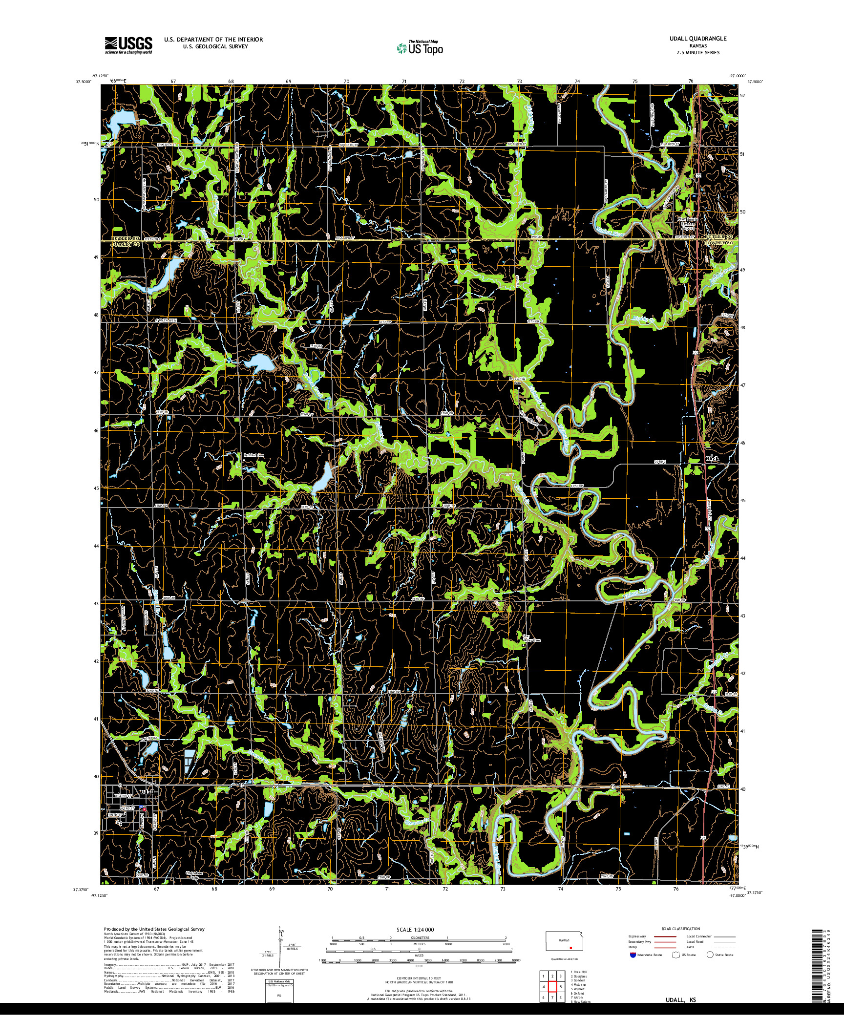 USGS US TOPO 7.5-MINUTE MAP FOR UDALL, KS 2018