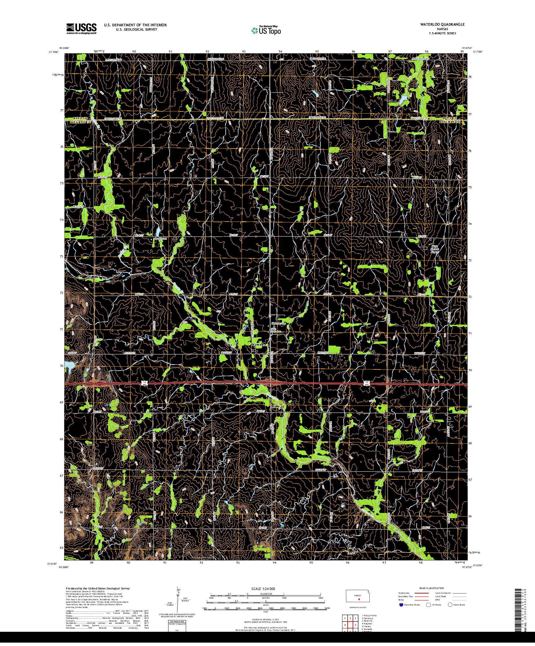USGS US TOPO 7.5-MINUTE MAP FOR WATERLOO, KS 2018
