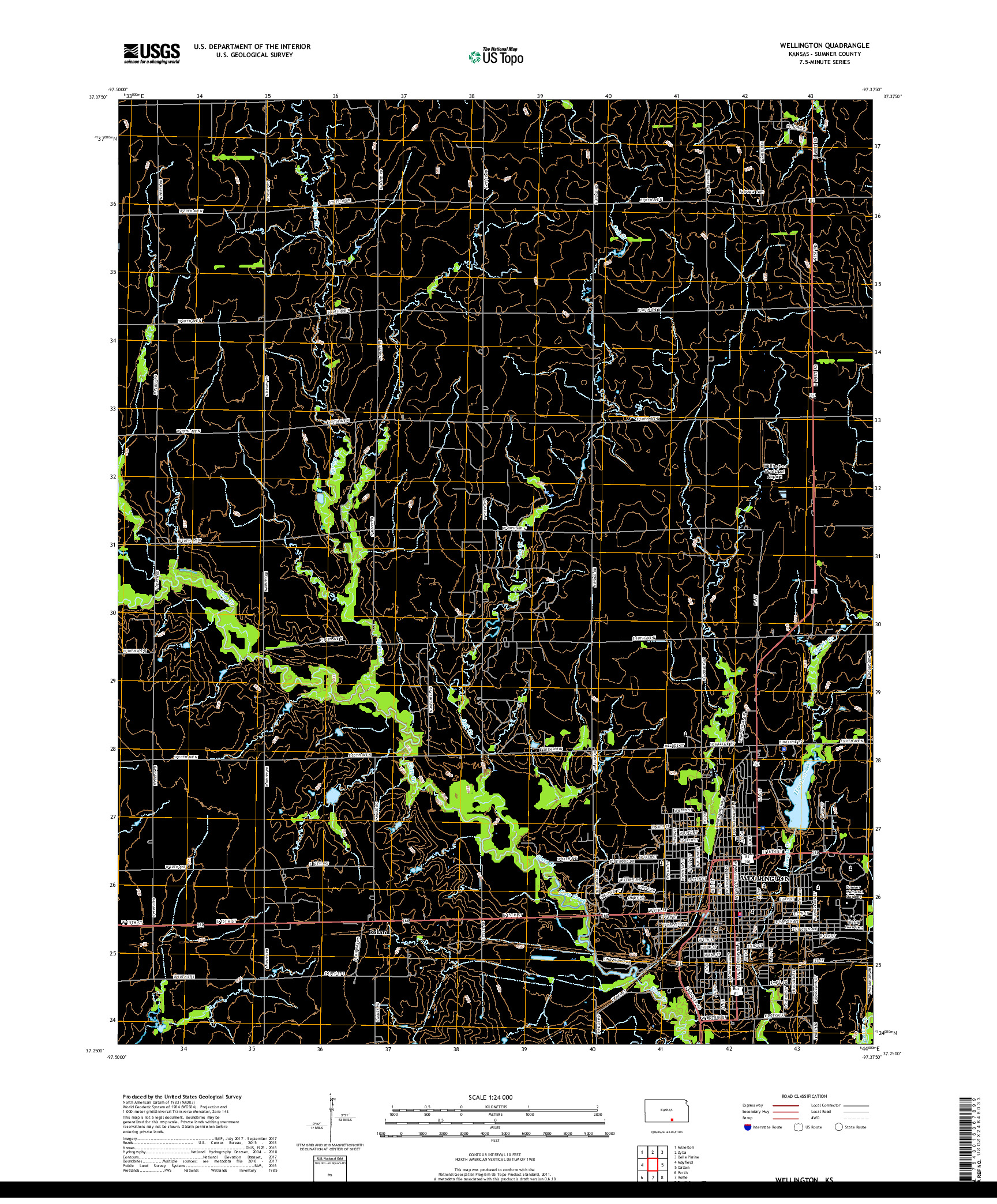 USGS US TOPO 7.5-MINUTE MAP FOR WELLINGTON, KS 2018