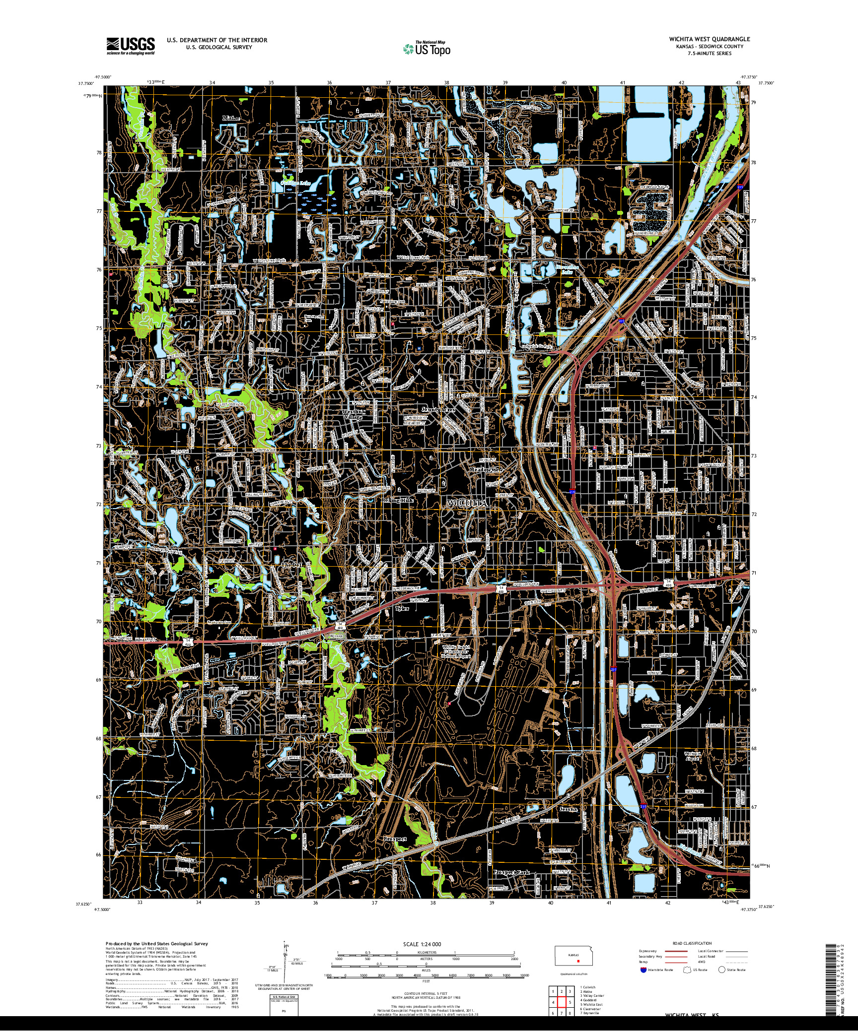 USGS US TOPO 7.5-MINUTE MAP FOR WICHITA WEST, KS 2018