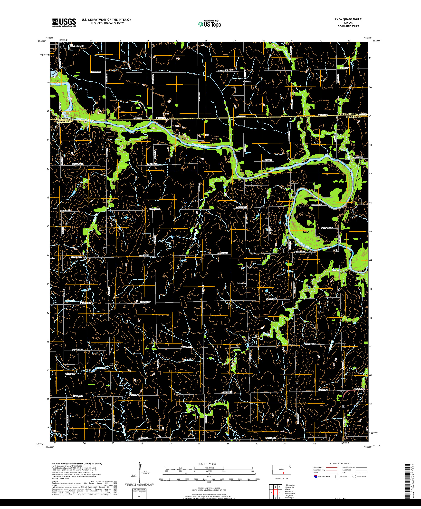 USGS US TOPO 7.5-MINUTE MAP FOR ZYBA, KS 2018