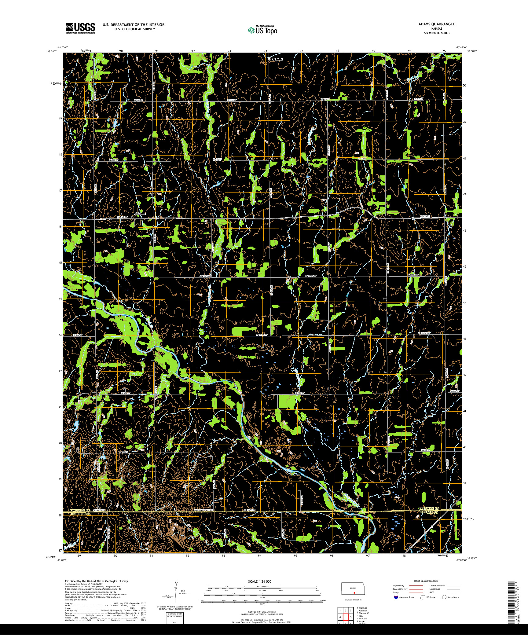 USGS US TOPO 7.5-MINUTE MAP FOR ADAMS, KS 2018