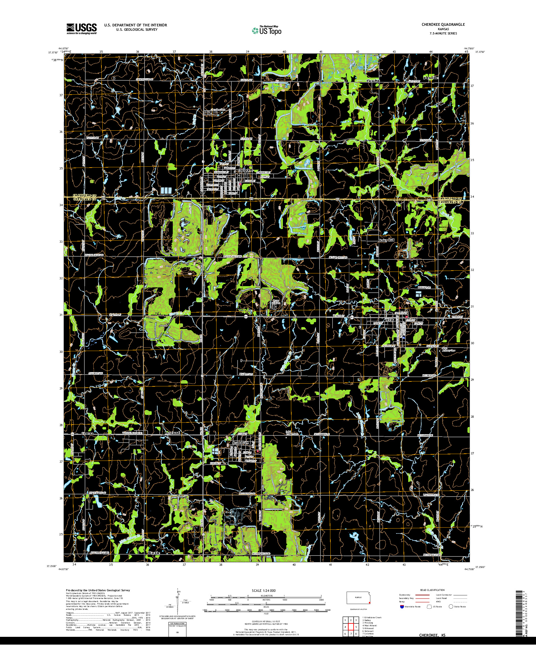 USGS US TOPO 7.5-MINUTE MAP FOR CHEROKEE, KS 2018