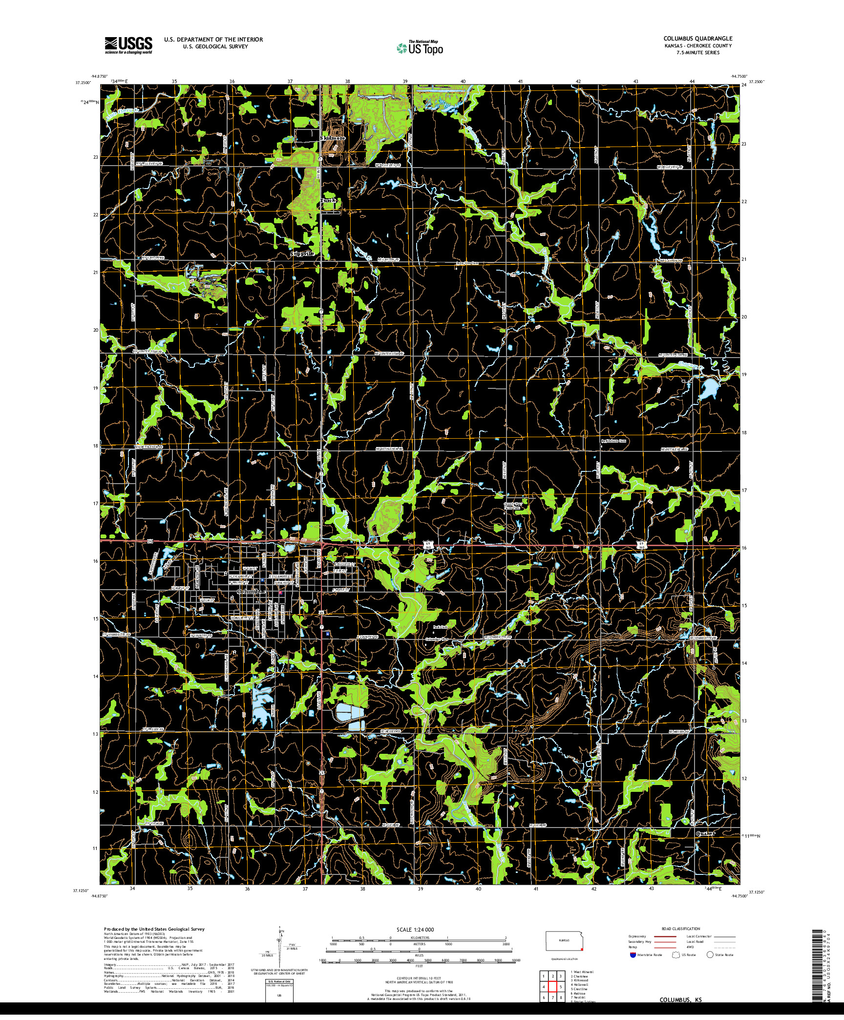 USGS US TOPO 7.5-MINUTE MAP FOR COLUMBUS, KS 2018