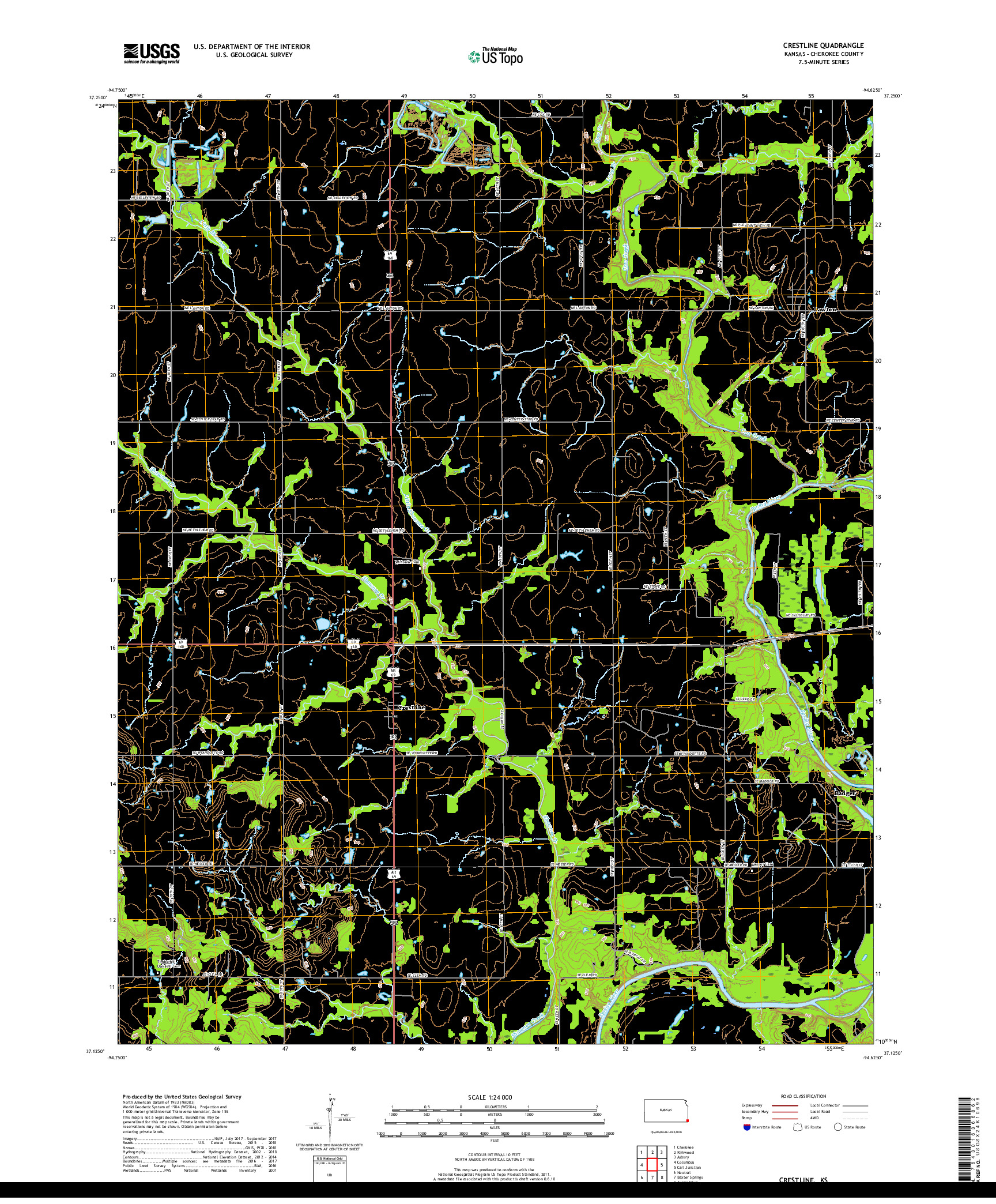 USGS US TOPO 7.5-MINUTE MAP FOR CRESTLINE, KS 2018