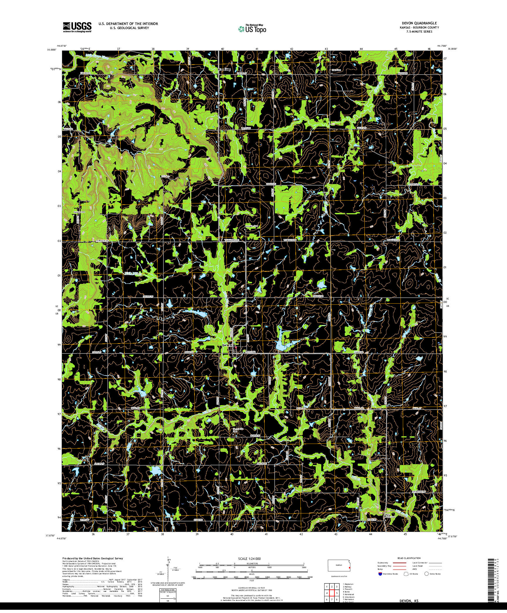 USGS US TOPO 7.5-MINUTE MAP FOR DEVON, KS 2018