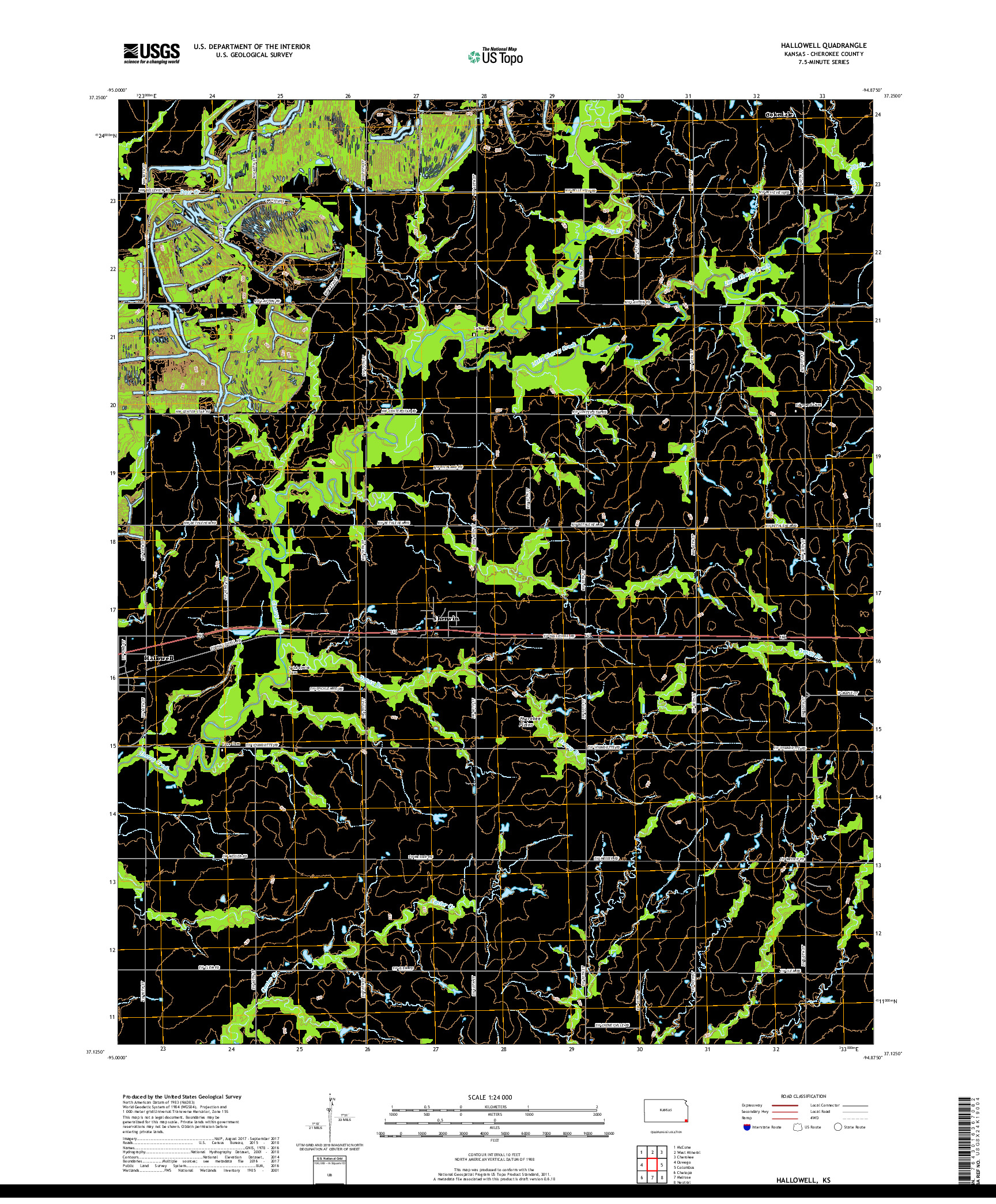 USGS US TOPO 7.5-MINUTE MAP FOR HALLOWELL, KS 2018