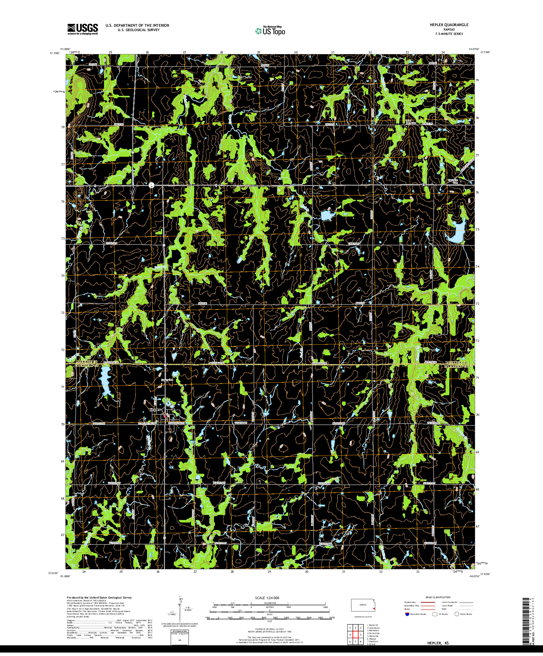 USGS US TOPO 7.5-MINUTE MAP FOR HEPLER, KS 2018